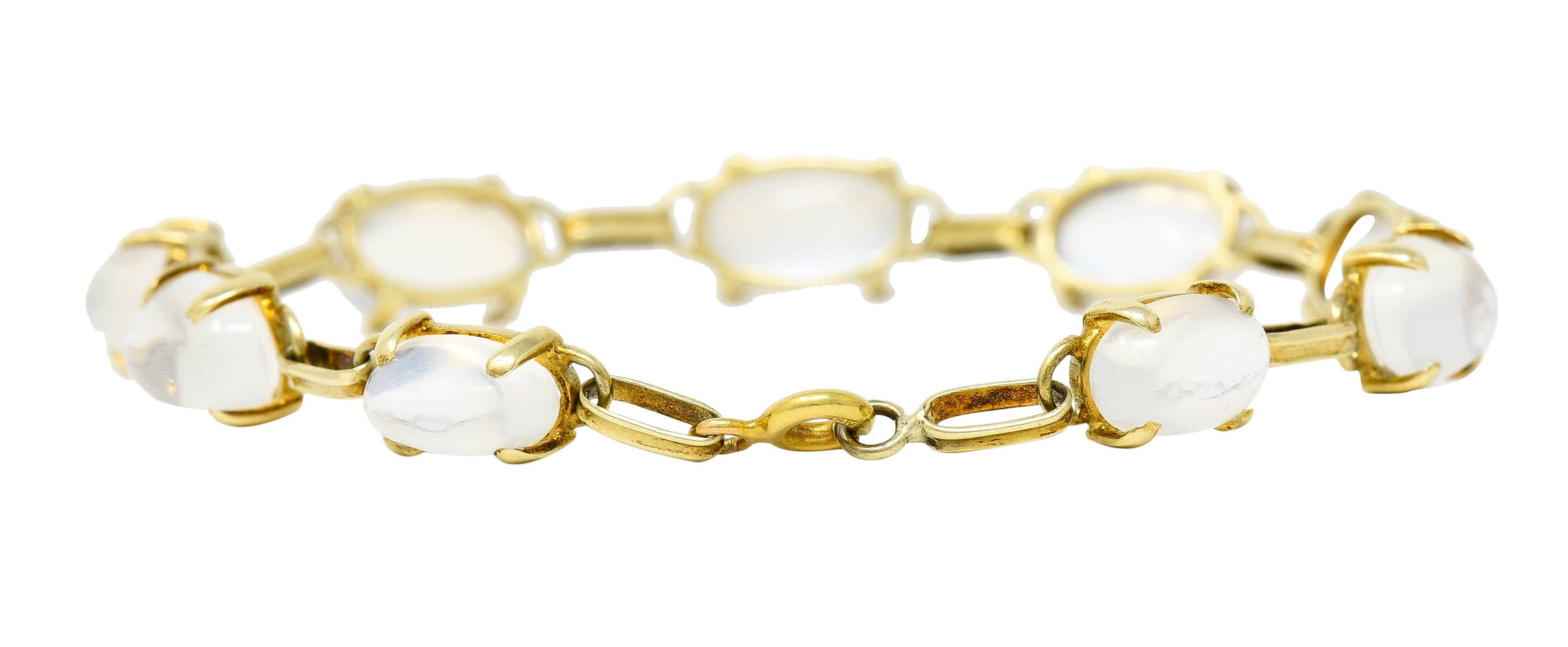 1940's Retro Moonstone 14 Karat Yellow Gold Gemstone Link Vintage Bracelet Wilson's Estate Jewelry