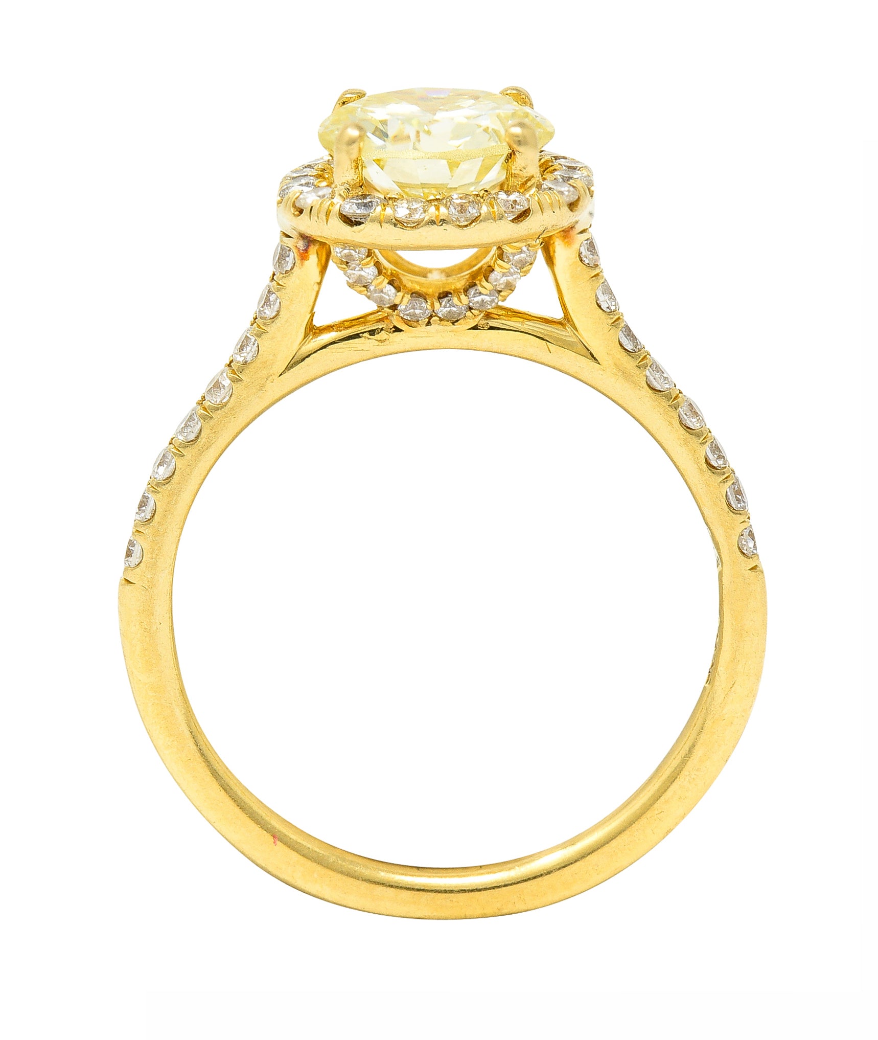 Contemporary 1.65 CTW Fancy Light Yellow Diamond 18 Karat Yellow Gold Halo Engagement Ring GIA Wilson's Estate Jewelry