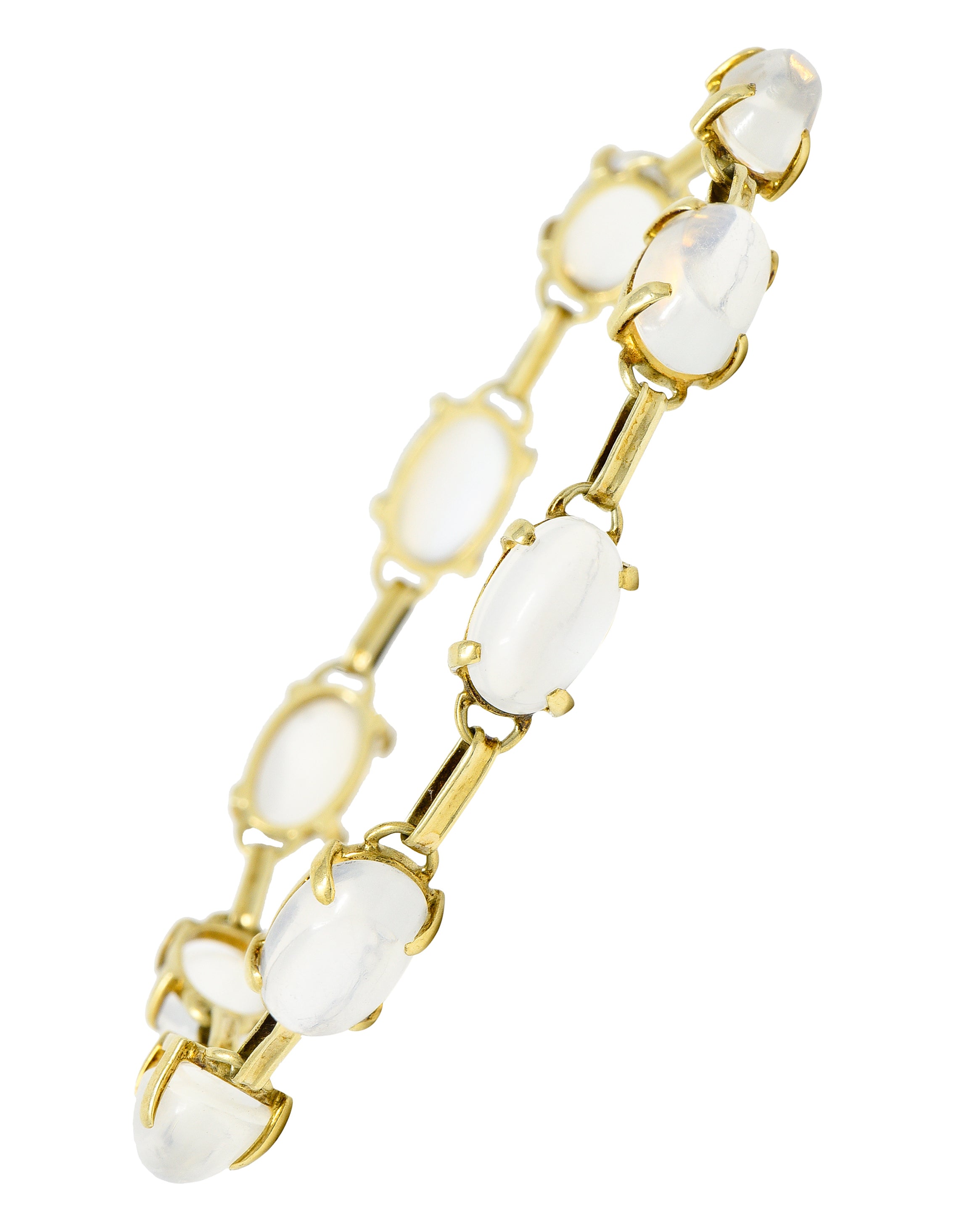 1940's Retro Moonstone 14 Karat Yellow Gold Gemstone Link Vintage Bracelet Wilson's Estate Jewelry