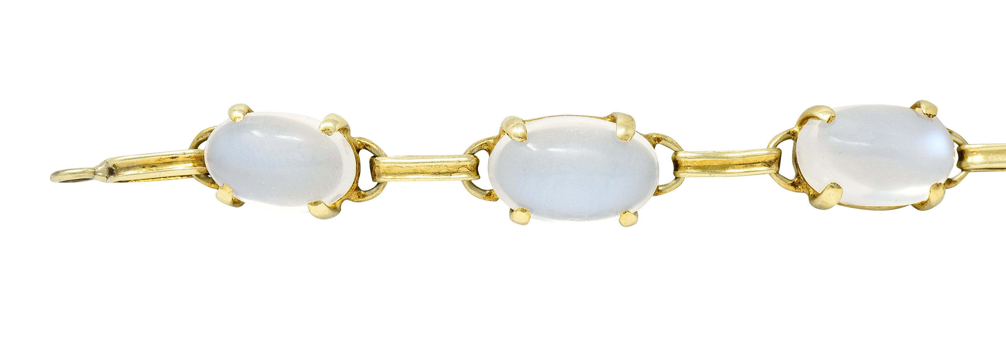 1940's Retro Moonstone 14 Karat Yellow Gold Gemstone Link Vintage Bracelet Wilson's Estate Jewelry