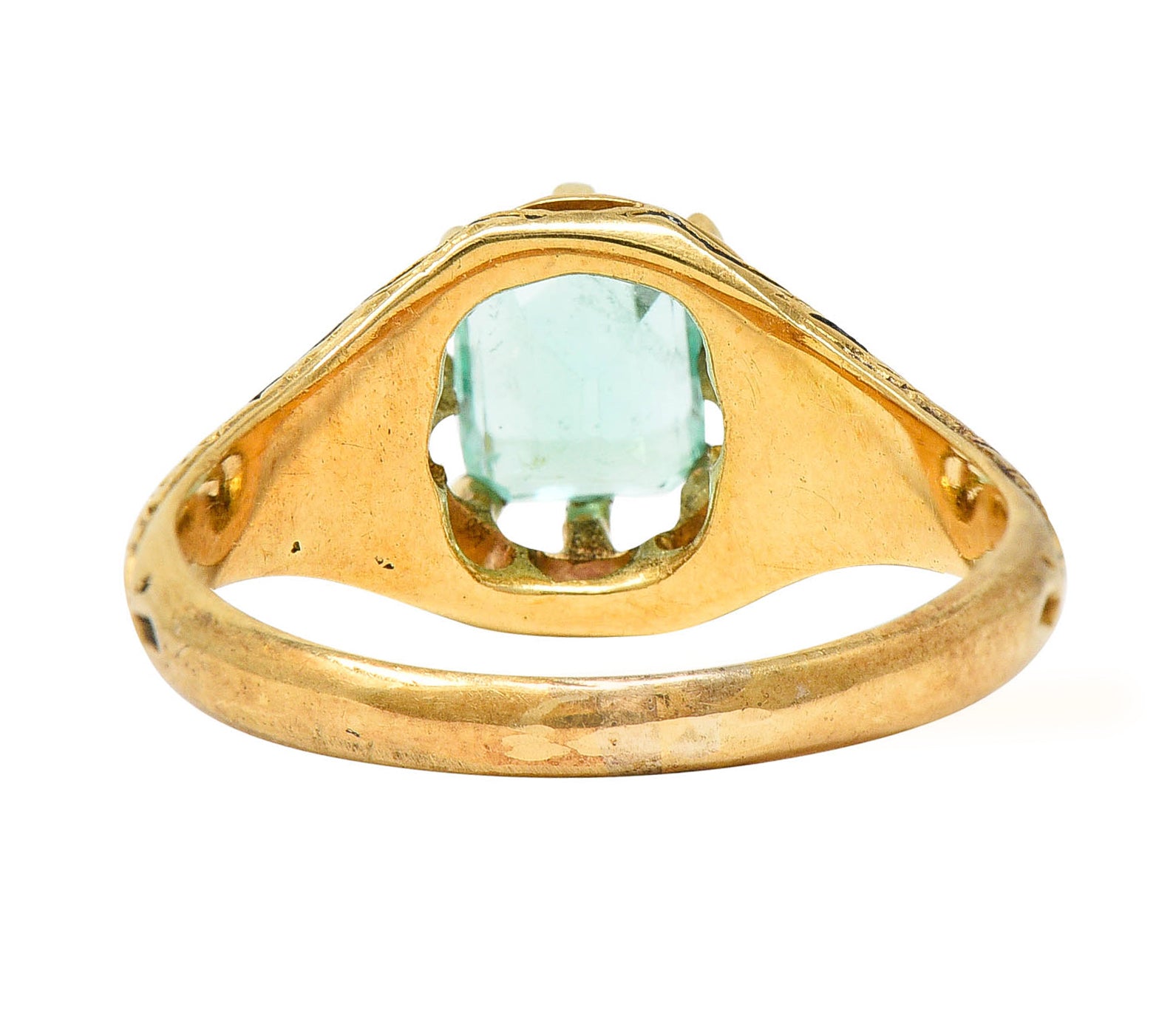 Victorian 0.90 CTW Emerald Enamel 14 Karat Yellow Gold Floral RingRing - Wilson's Estate Jewelry