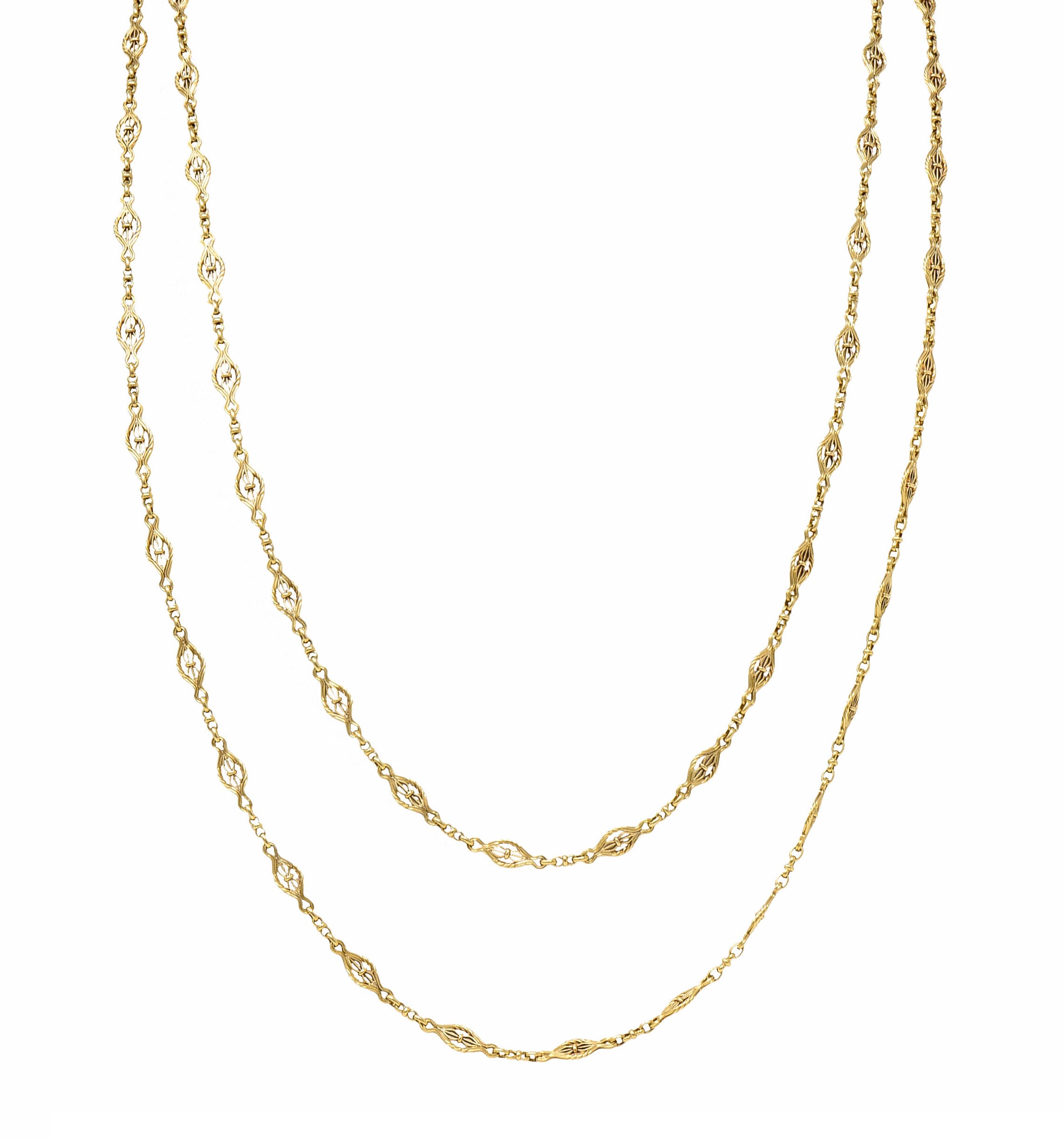 Victorian 14 Karat Gold 62 Inch Filigree Long Chain NecklaceNecklace - Wilson's Estate Jewelry