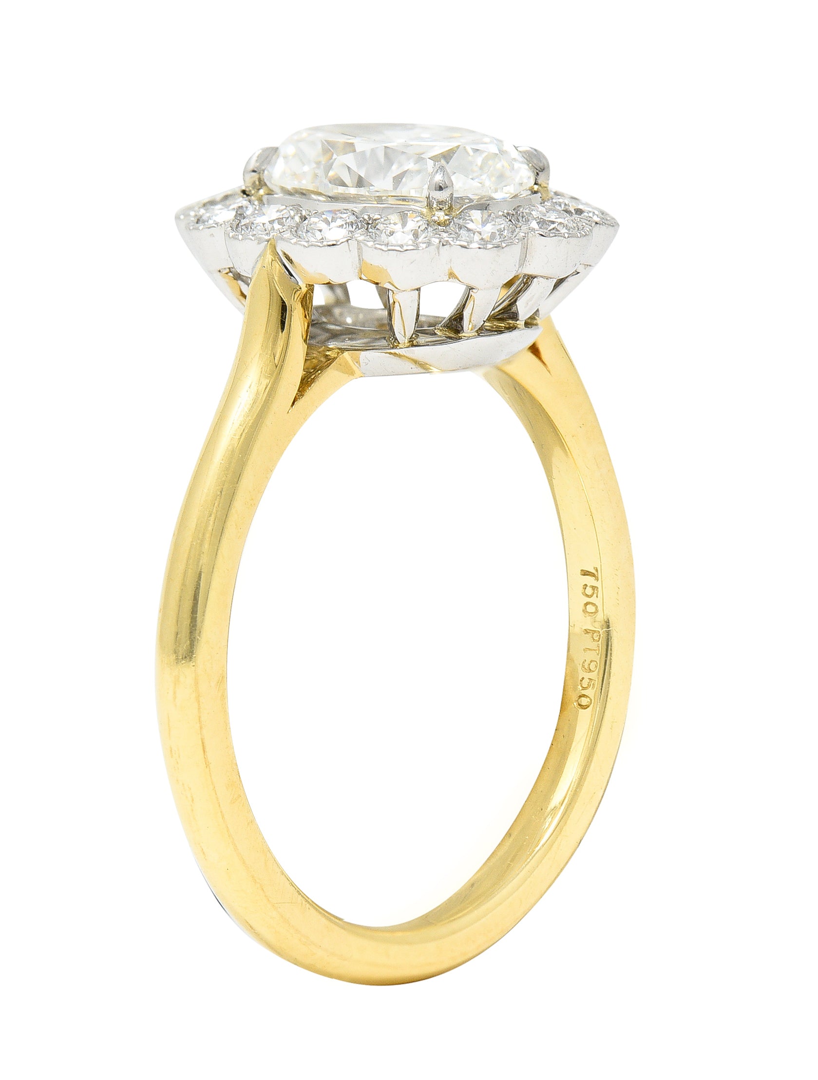 .1111 Leon Megé 2.30 CTW Oval Cut Diamond Platinum 18 Karat Yellow Gold Milgrain Halo Engagement Ring Wilson's Estate Jewelry