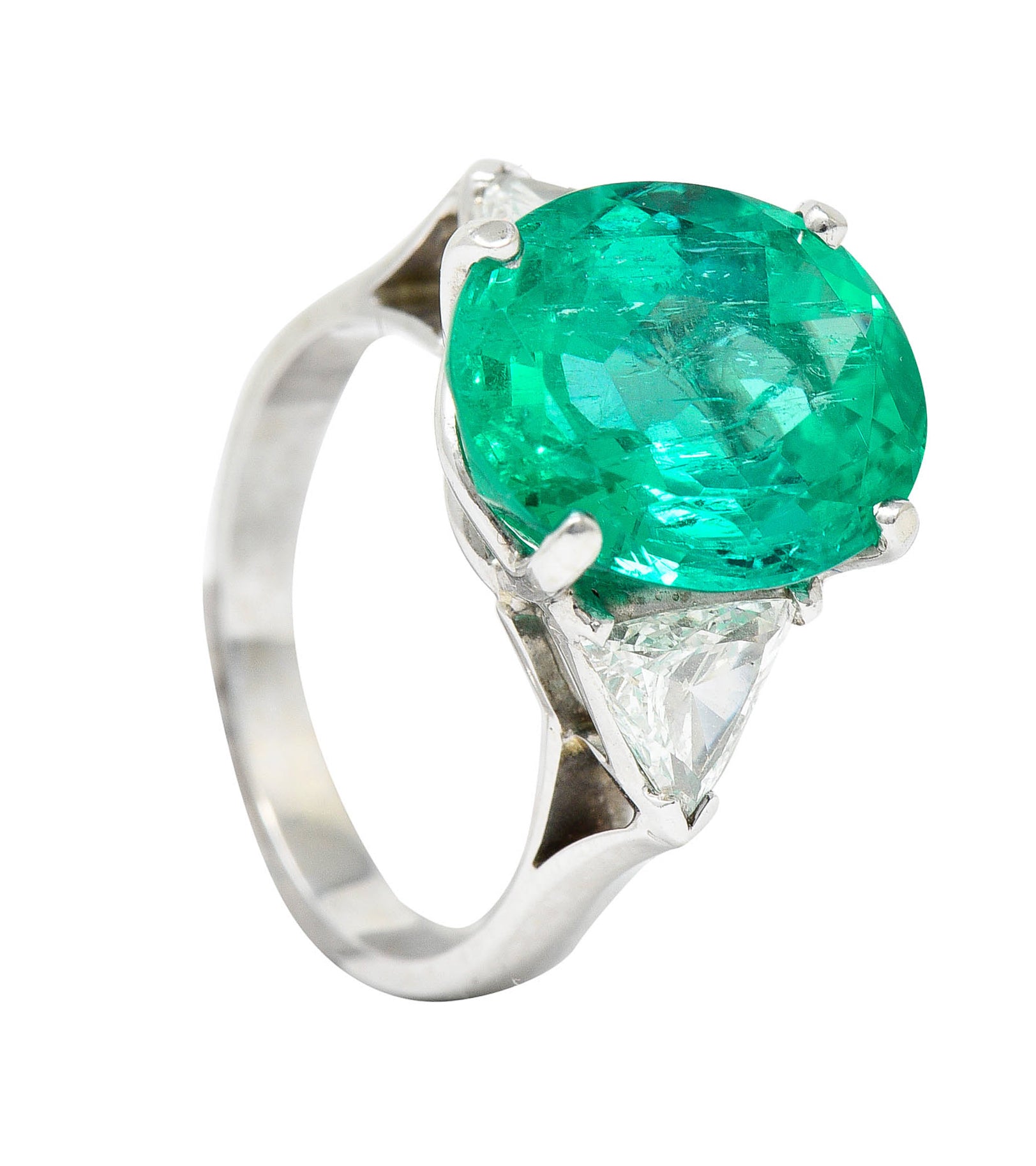 Mid-Century 6.70 CTW Colombian Emerald Diamond 14 Karat White Gold Cocktail RingRing - Wilson's Estate Jewelry