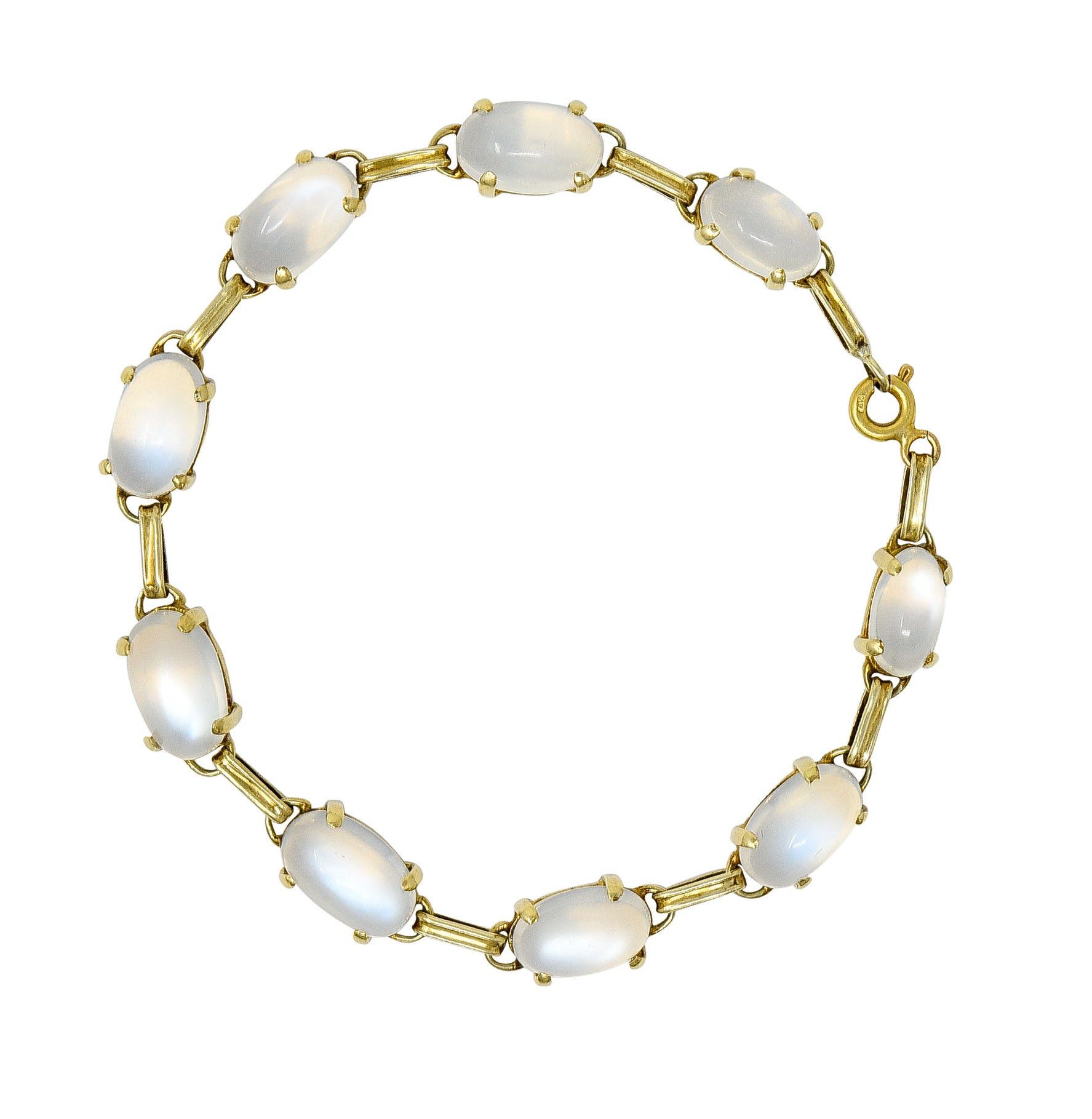 1940's Retro Moonstone 14 Karat Yellow Gold Gemstone Link Vintage Bracelet Wilson's Estate Jewelry