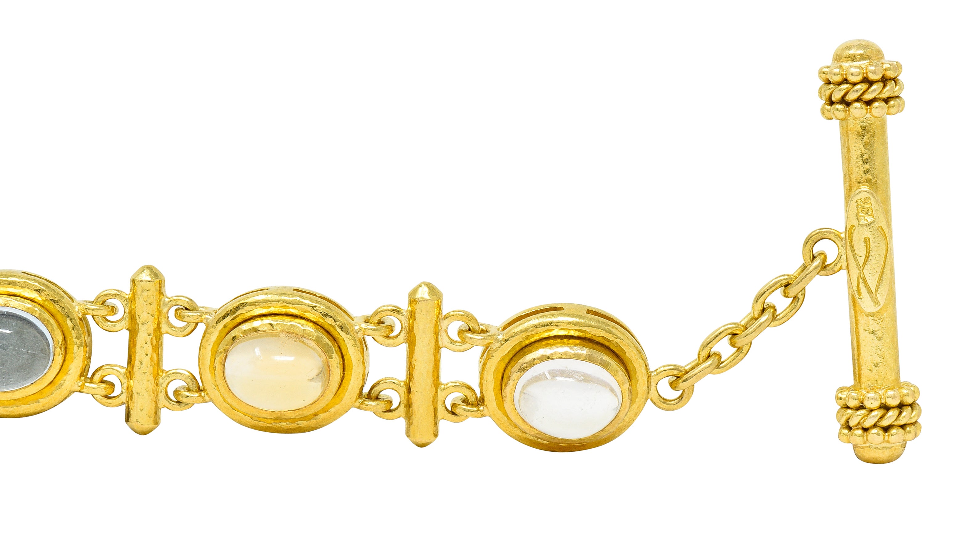 Elizabeth Locke Tourmaline Moonstone Peridot 19 Karat Gold Cabochon Link Braceletbracelet - Wilson's Estate Jewelry