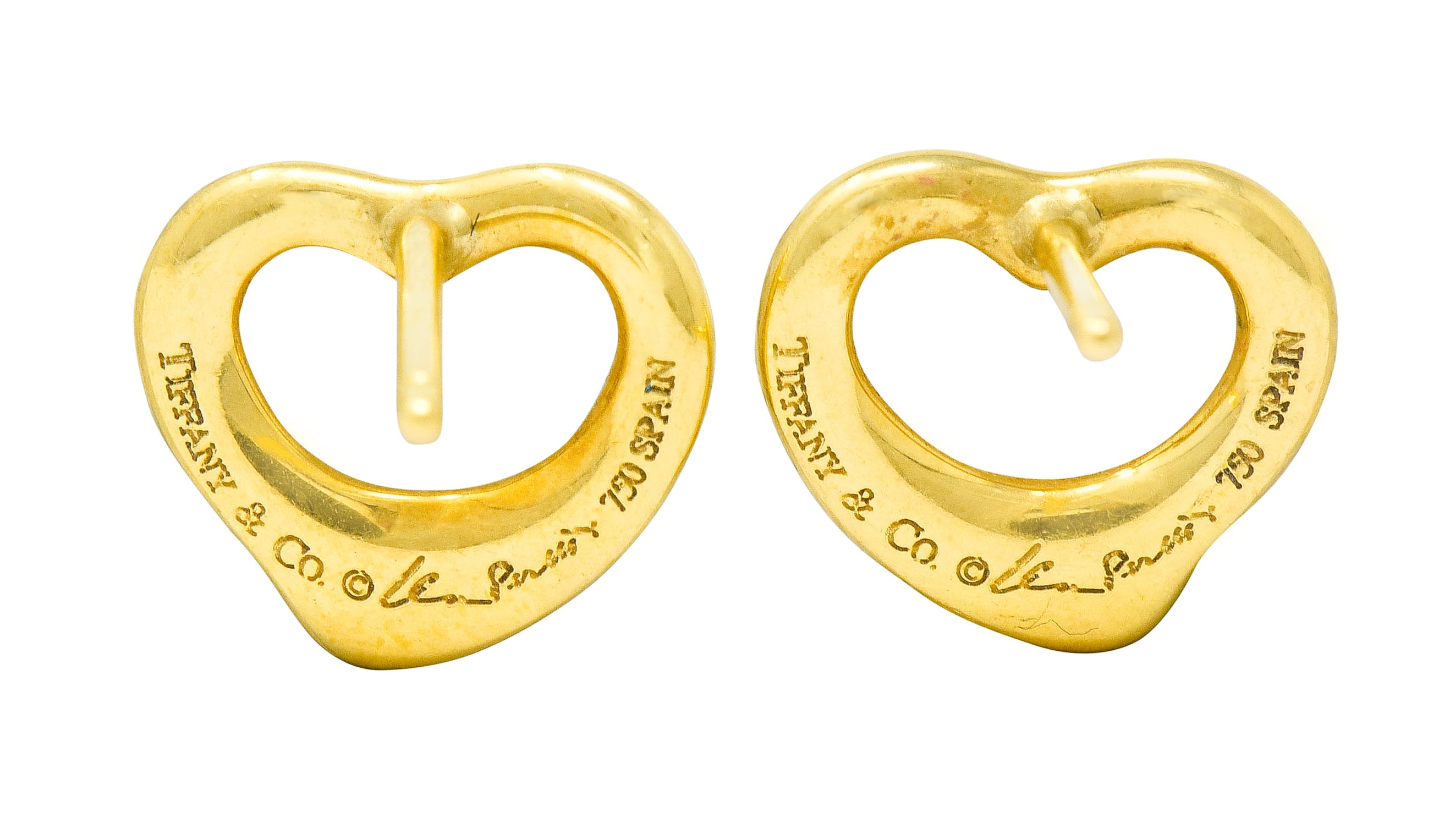 Elsa Peretti Tiffany & Co. 18 Karat Gold Open Heart Stud Earrings - Wilson's Estate Jewelry