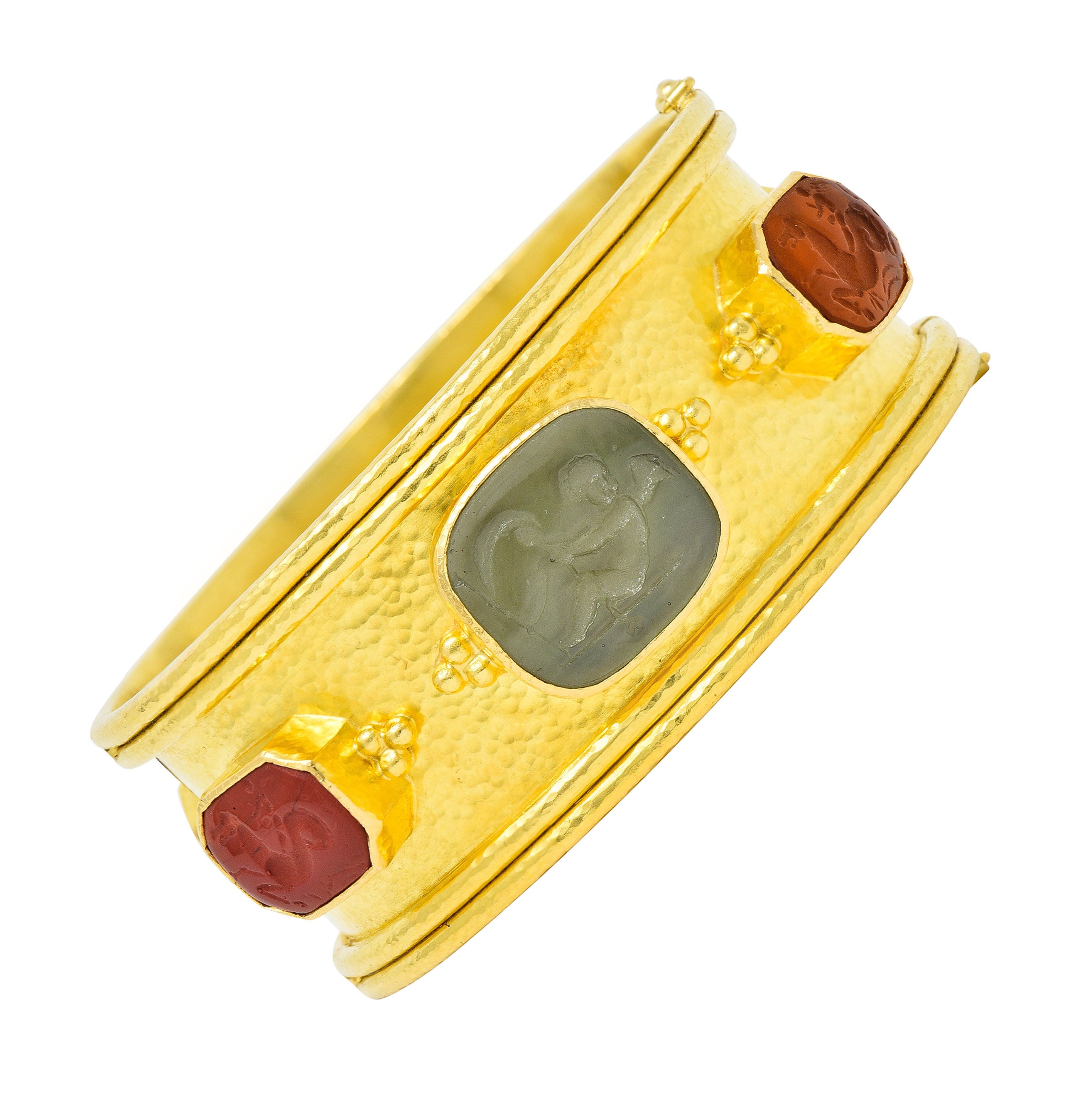 Elizabeth Locke Intaglio 19 Karat Hammered Gold Bangle Braceletbracelet - Wilson's Estate Jewelry