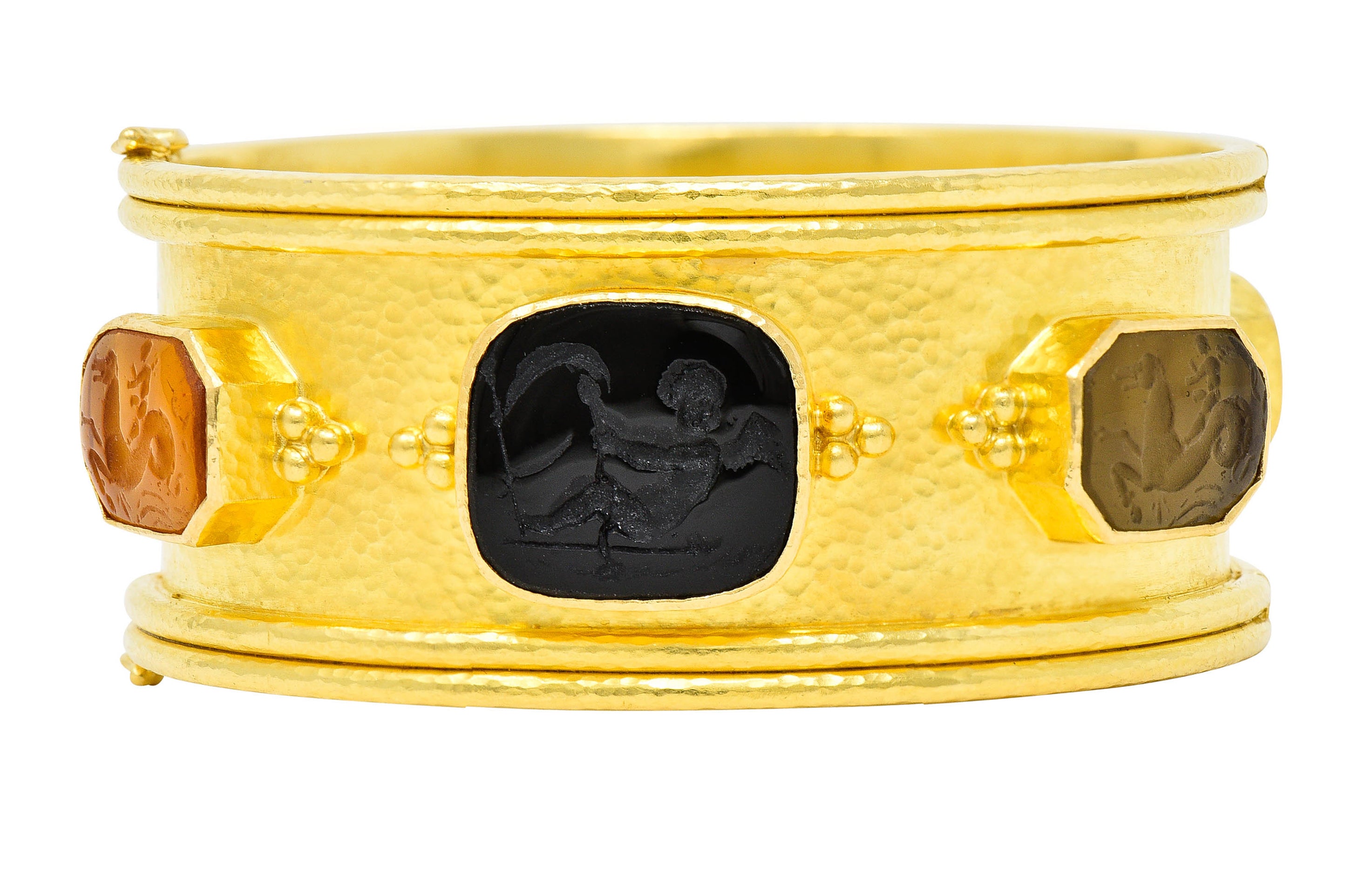 Elizabeth Locke Intaglio 19 Karat Hammered Gold Bangle Braceletbracelet - Wilson's Estate Jewelry