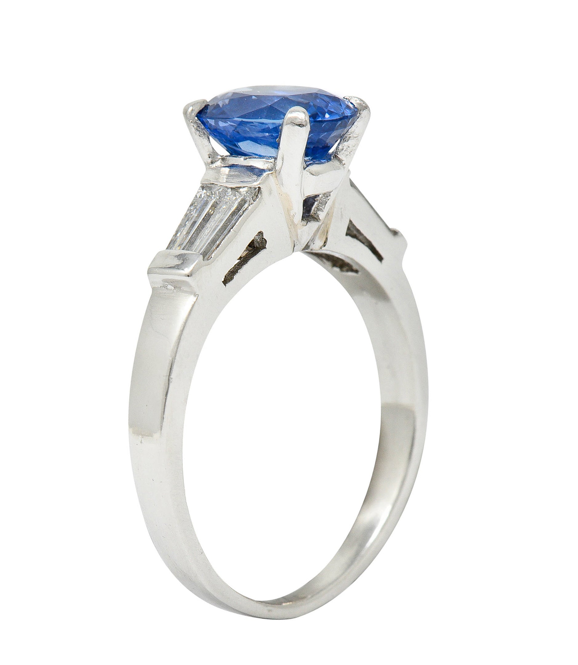 Mid-Century 3.34 CTW No Heat Ceylon Sapphire Diamond Platinum Ring GIA Circa 1950sRing - Wilson's Estate Jewelry