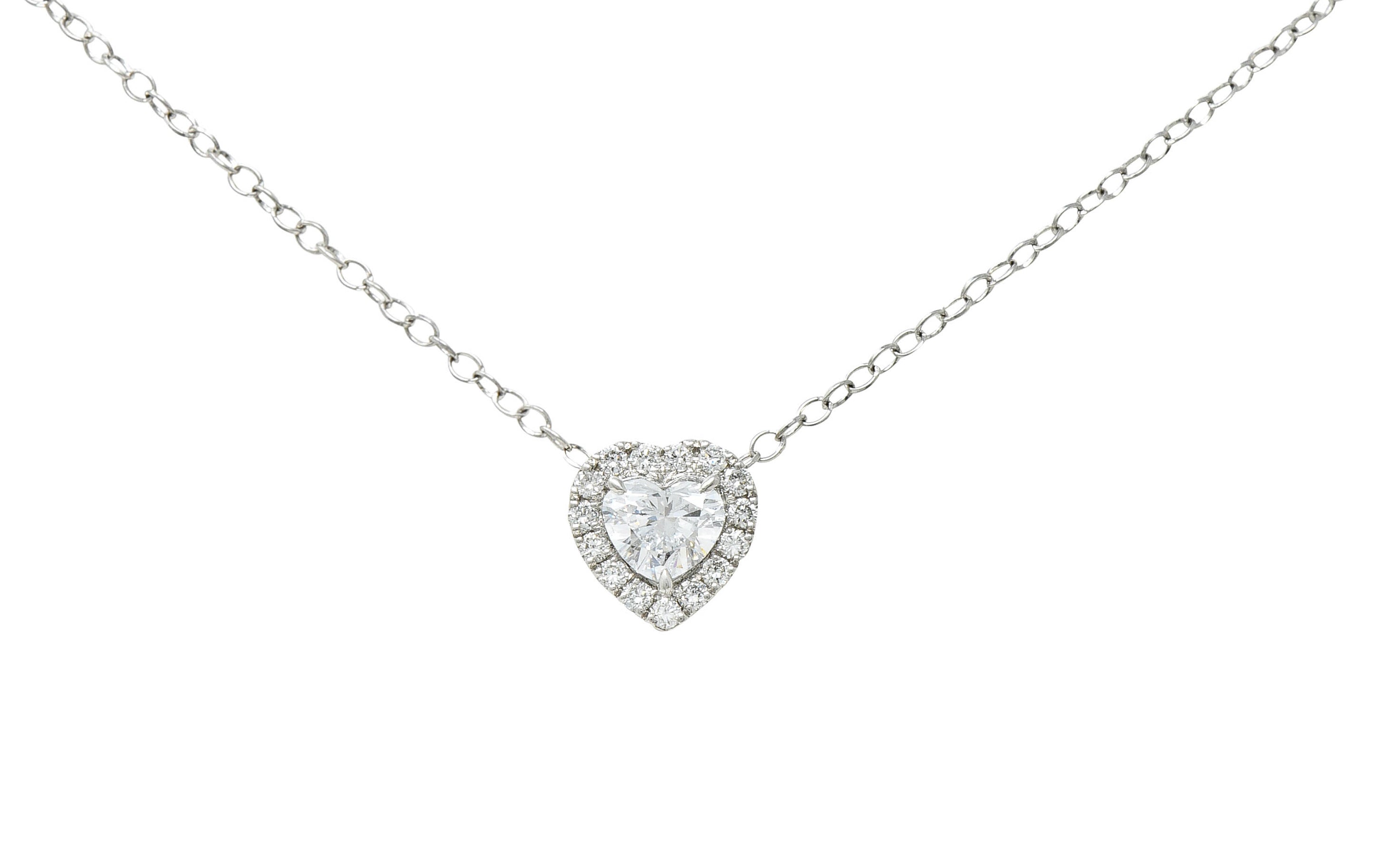 Contemporary 1.00 CTW Heart Cut Diamond Platinum Station Pendant NecklaceNecklace - Wilson's Estate Jewelry