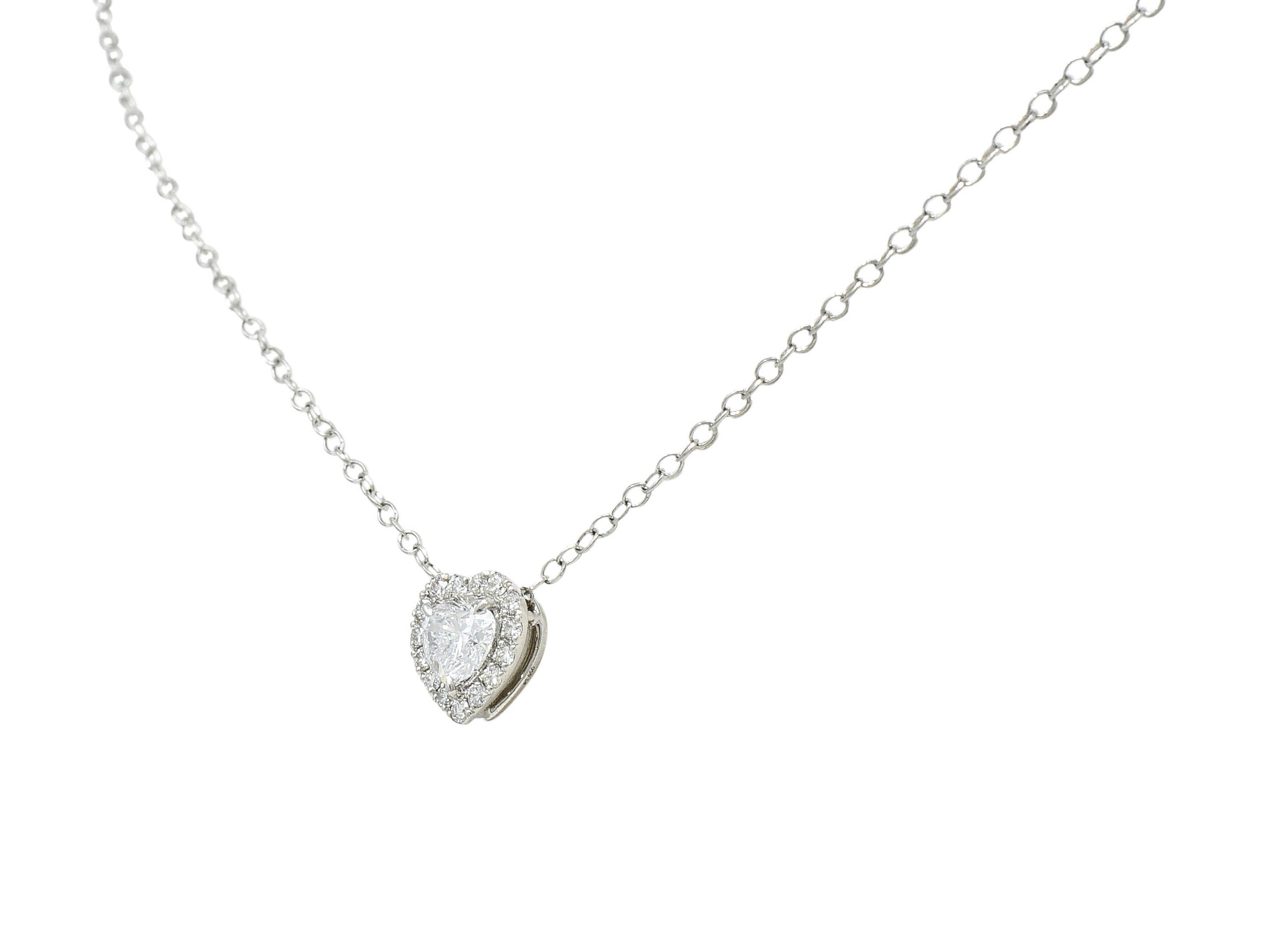 Contemporary 1.00 CTW Heart Cut Diamond Platinum Station Pendant NecklaceNecklace - Wilson's Estate Jewelry