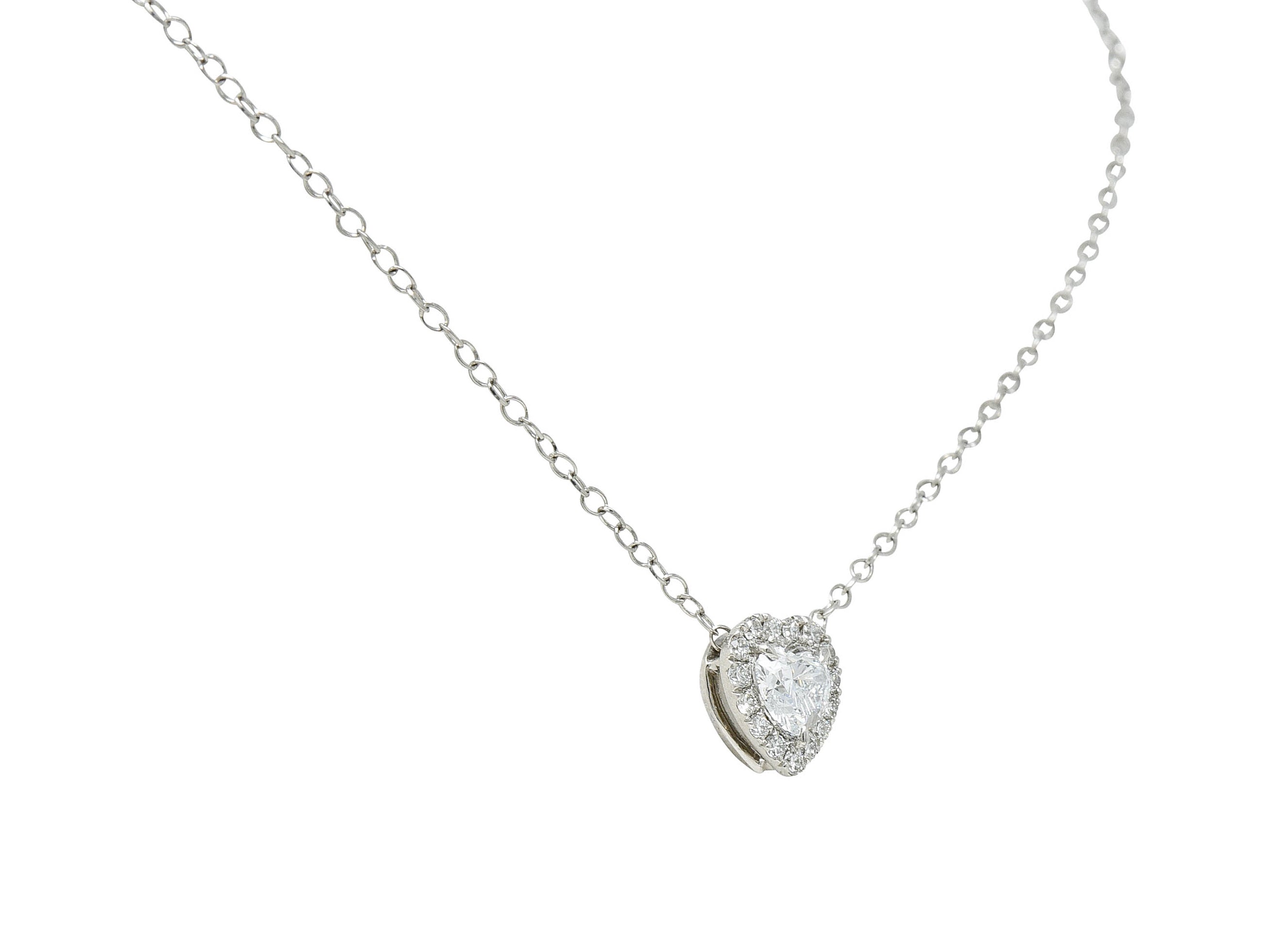 Contemporary 1.00 CTW Heart Cut Diamond Platinum Station Pendant NecklaceNecklace - Wilson's Estate Jewelry