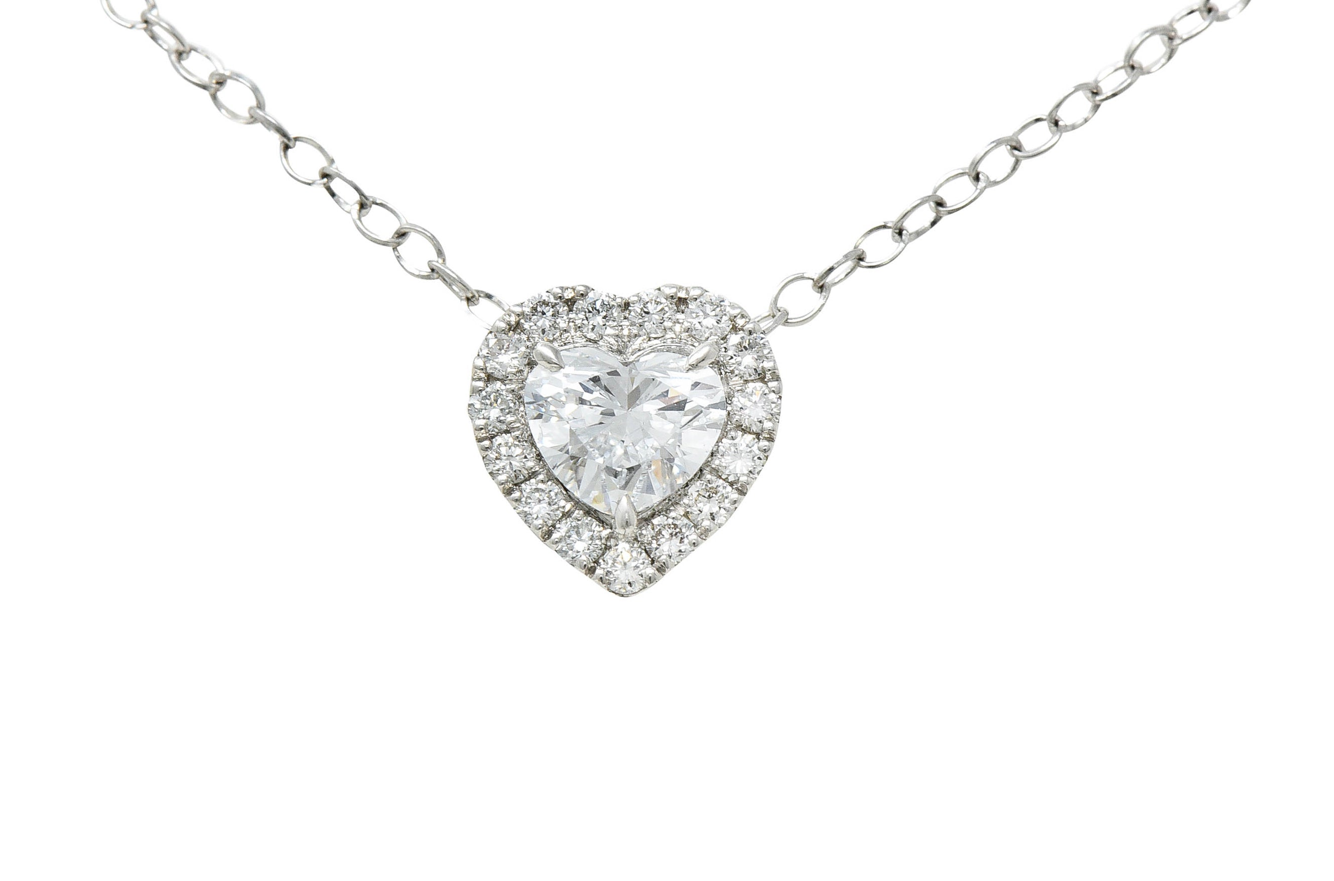 Contemporary 1.00 CTW Heart Cut Diamond Platinum Station Pendant NecklaceNecklace - Wilson's Estate Jewelry