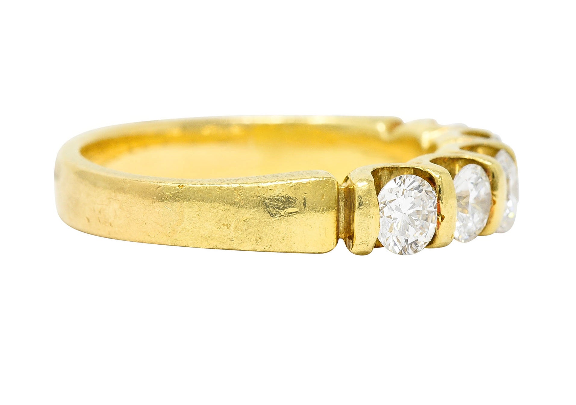 1980's Vintage 1.00 CTW Diamond 18 Karat Gold Bar Set Band RingRing - Wilson's Estate Jewelry