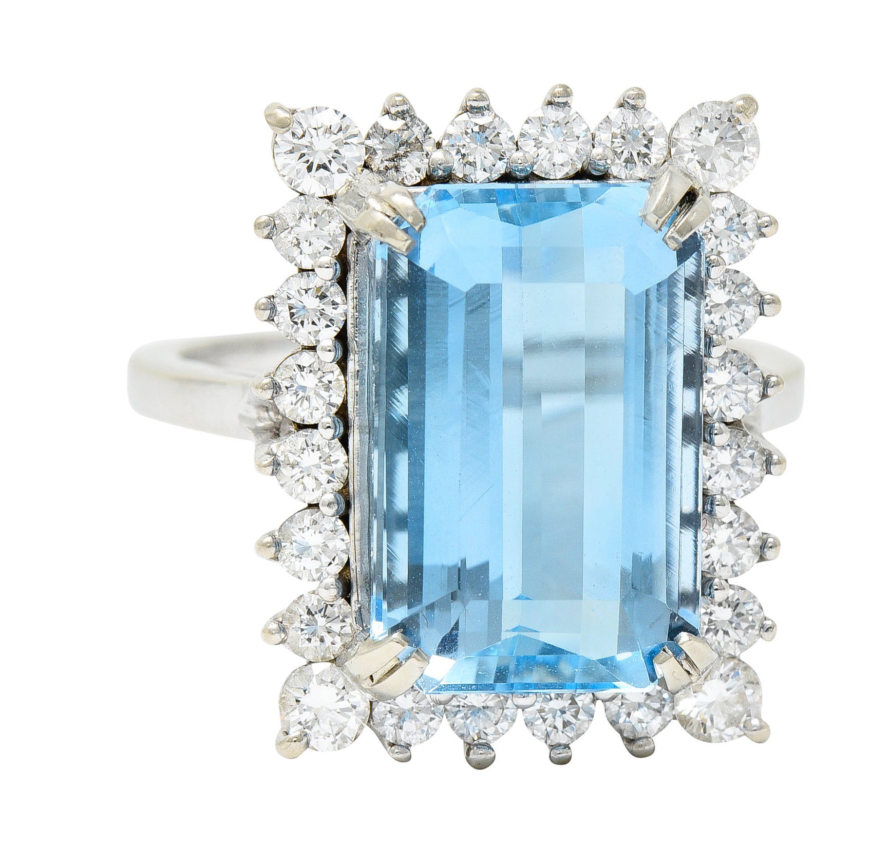 1960's Vintage 8.32 CTW Aquamarine Diamond 14 Karat White Gold Cluster RingRing - Wilson's Estate Jewelry