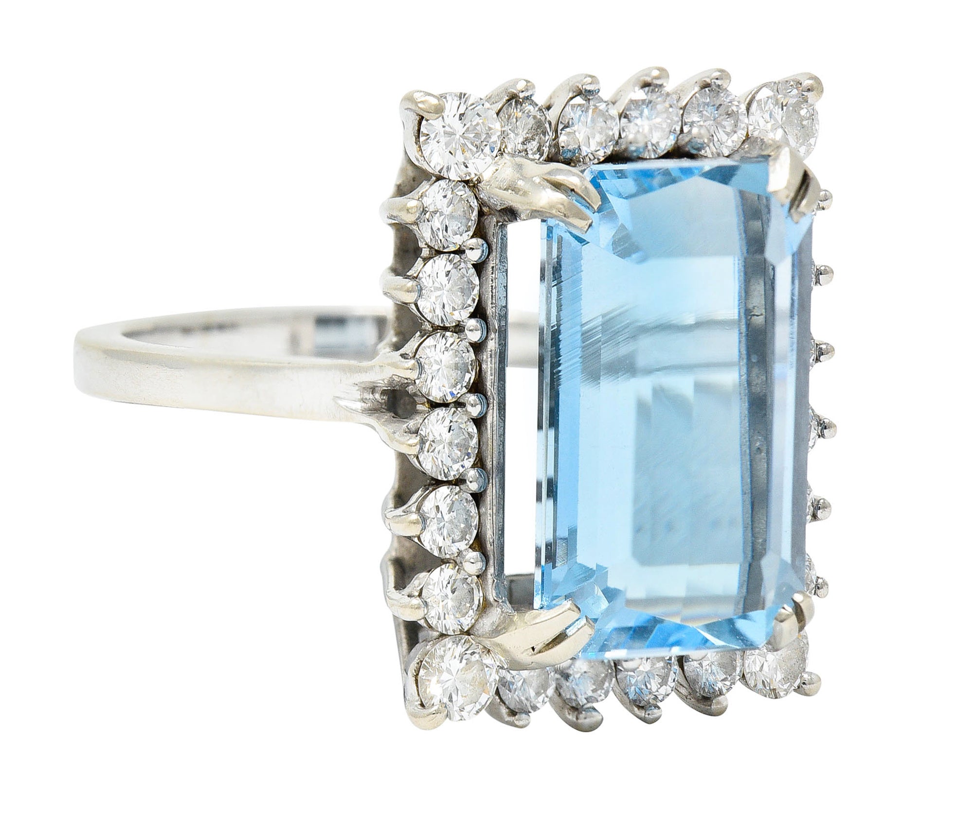 1960's Vintage 8.32 CTW Aquamarine Diamond 14 Karat White Gold Cluster RingRing - Wilson's Estate Jewelry