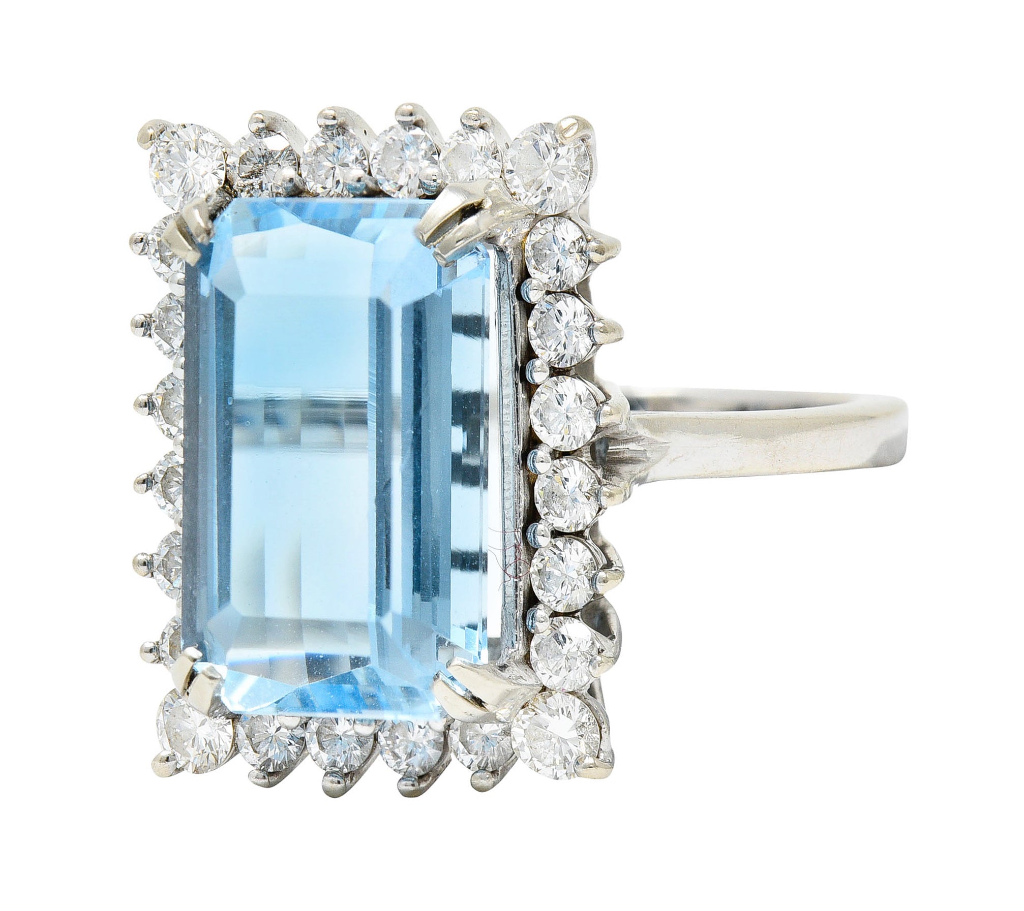 1960's Vintage 8.32 CTW Aquamarine Diamond 14 Karat White Gold Cluster RingRing - Wilson's Estate Jewelry