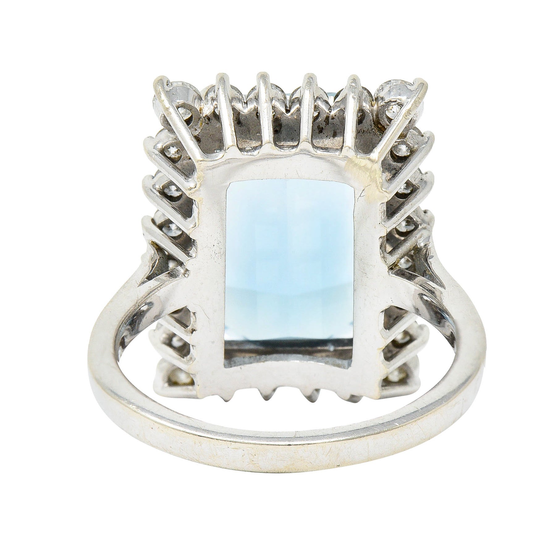 1960's Vintage 8.32 CTW Aquamarine Diamond 14 Karat White Gold Cluster RingRing - Wilson's Estate Jewelry