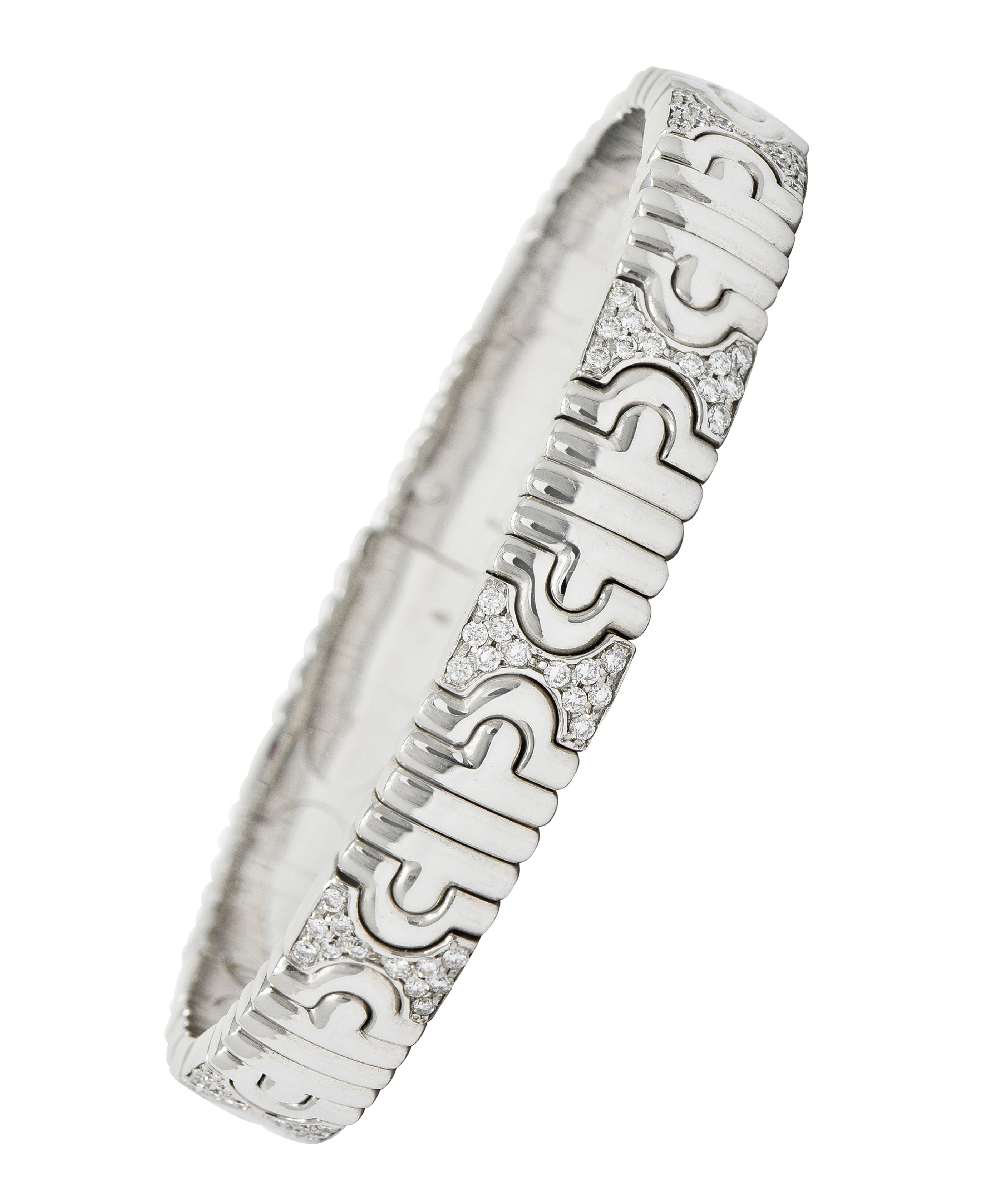 Bulgari 1.50 CTW Pave Diamond 18 Karat White Gold Parentesi Cuff Bracelet Circa 1990bracelet - Wilson's Estate Jewelry