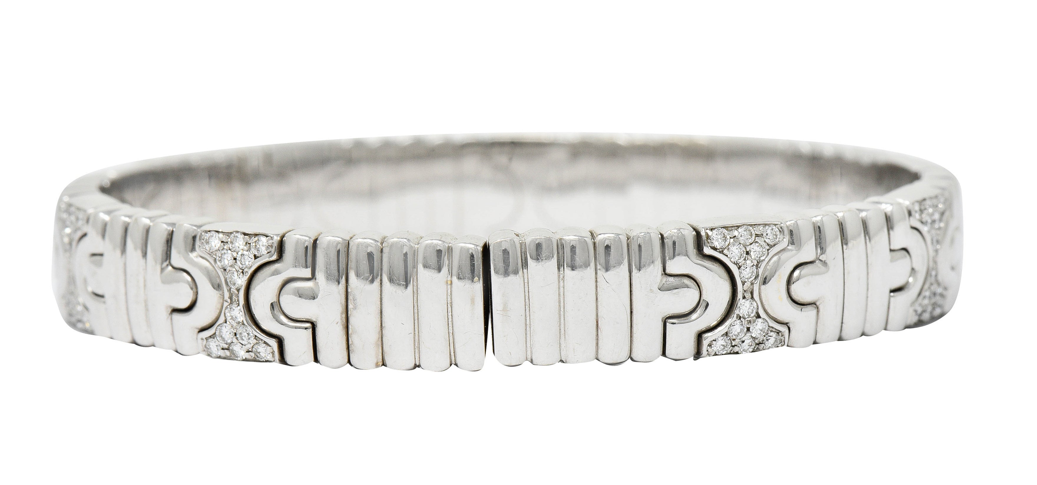 Bulgari 1.50 CTW Pave Diamond 18 Karat White Gold Parentesi Cuff Bracelet Circa 1990bracelet - Wilson's Estate Jewelry