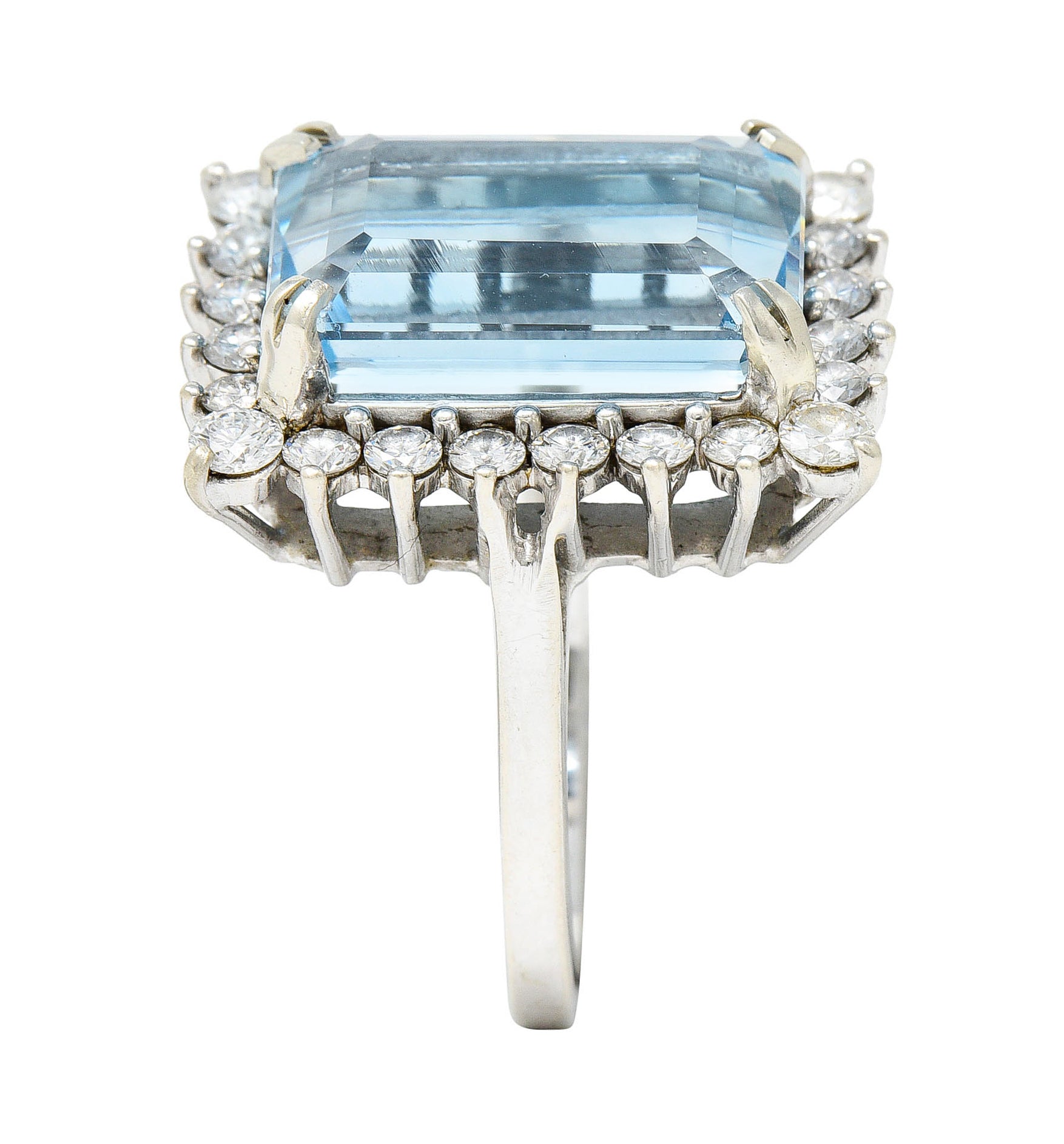 1960's Vintage 8.32 CTW Aquamarine Diamond 14 Karat White Gold Cluster RingRing - Wilson's Estate Jewelry