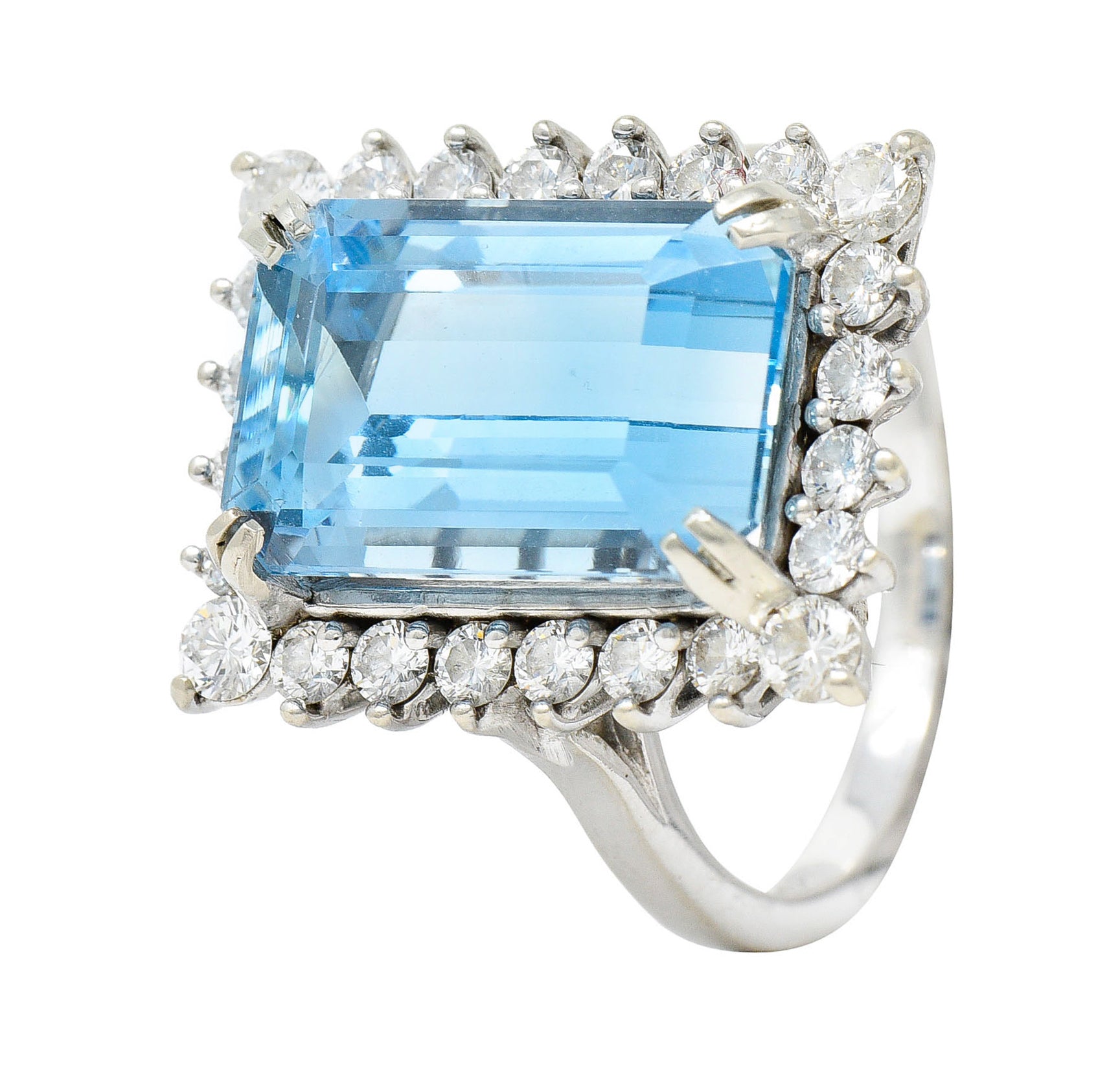 1960's Vintage 8.32 CTW Aquamarine Diamond 14 Karat White Gold Cluster RingRing - Wilson's Estate Jewelry