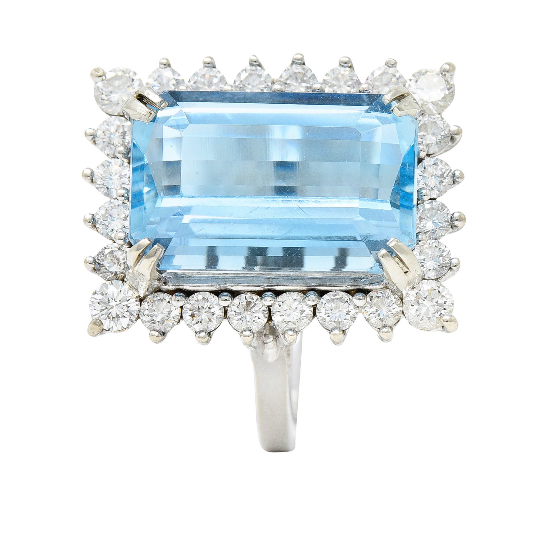 1960's Vintage 8.32 CTW Aquamarine Diamond 14 Karat White Gold Cluster RingRing - Wilson's Estate Jewelry