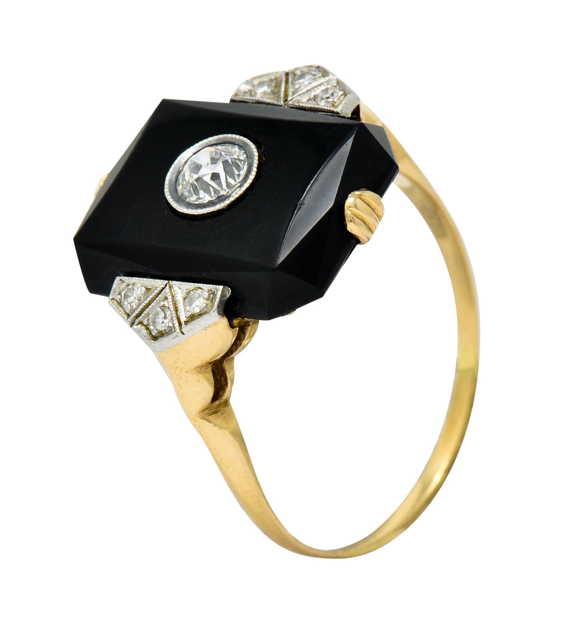 Art Deco Diamond Onyx Platinum-Topped 14 Karat Gold Ring - Wilson's Estate Jewelry