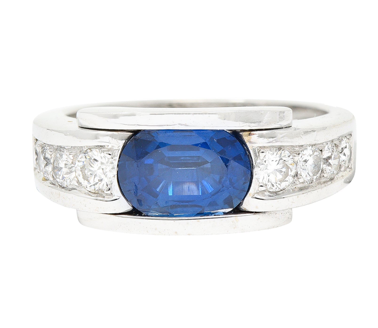 Mauboussin Paris Sapphire Diamond 18 Karat White Gold Vintage Alessandra Band Ring Wilson's Estate Jewelry