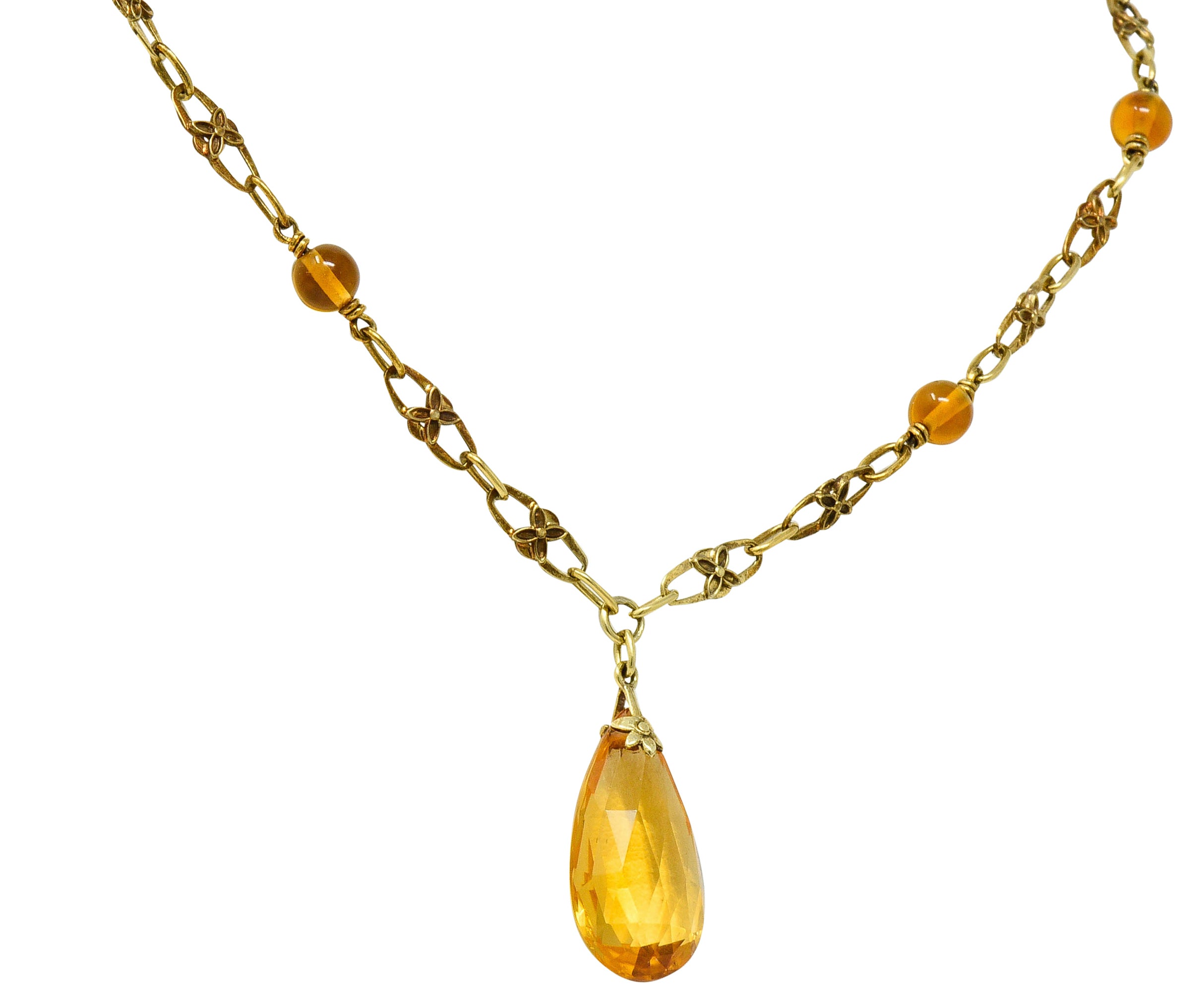 Art Nouveau Citrine 14 Karat Gold Floral Drop NecklaceNecklace - Wilson's Estate Jewelry