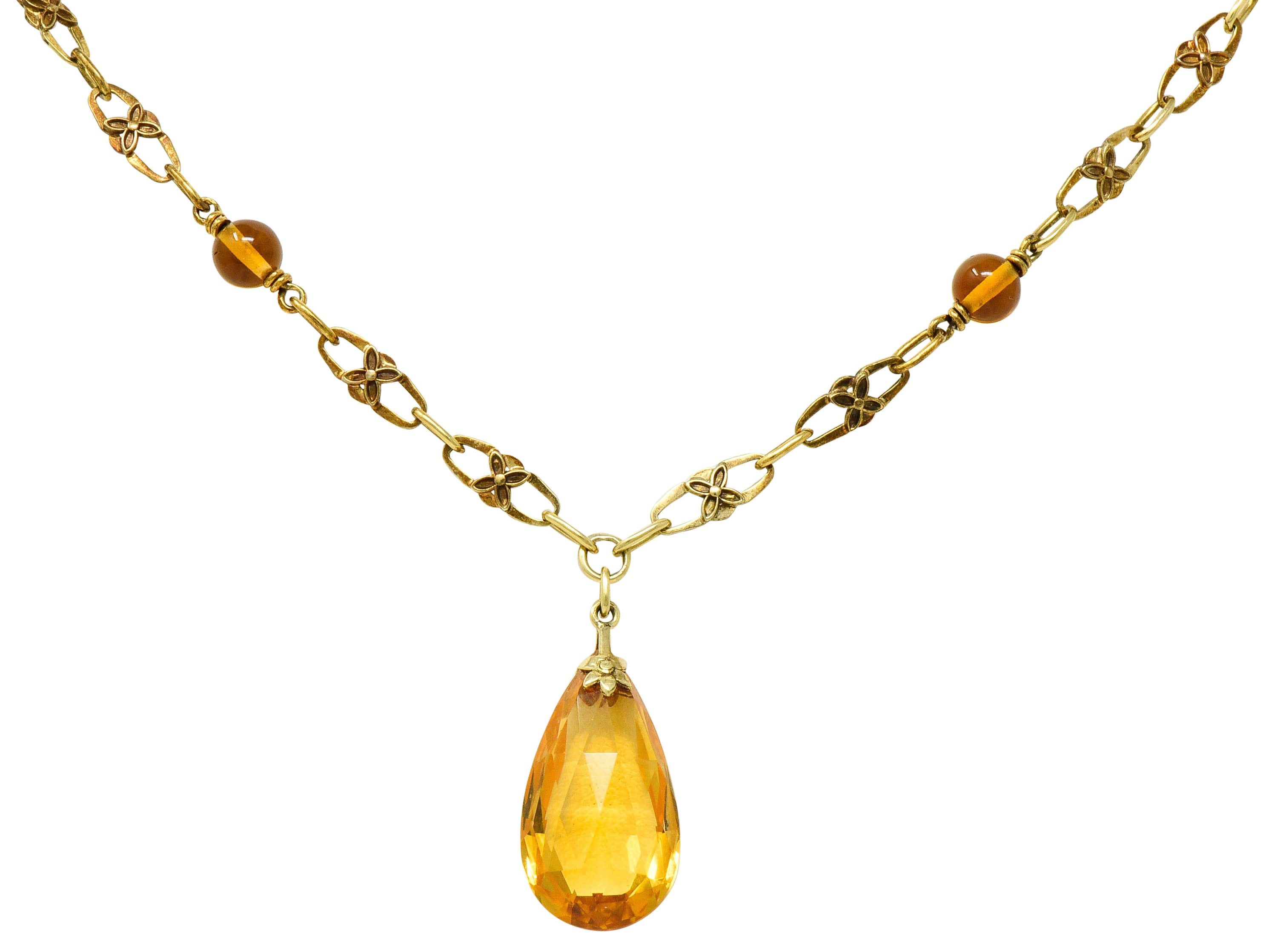 Art Nouveau Citrine 14 Karat Gold Floral Drop NecklaceNecklace - Wilson's Estate Jewelry