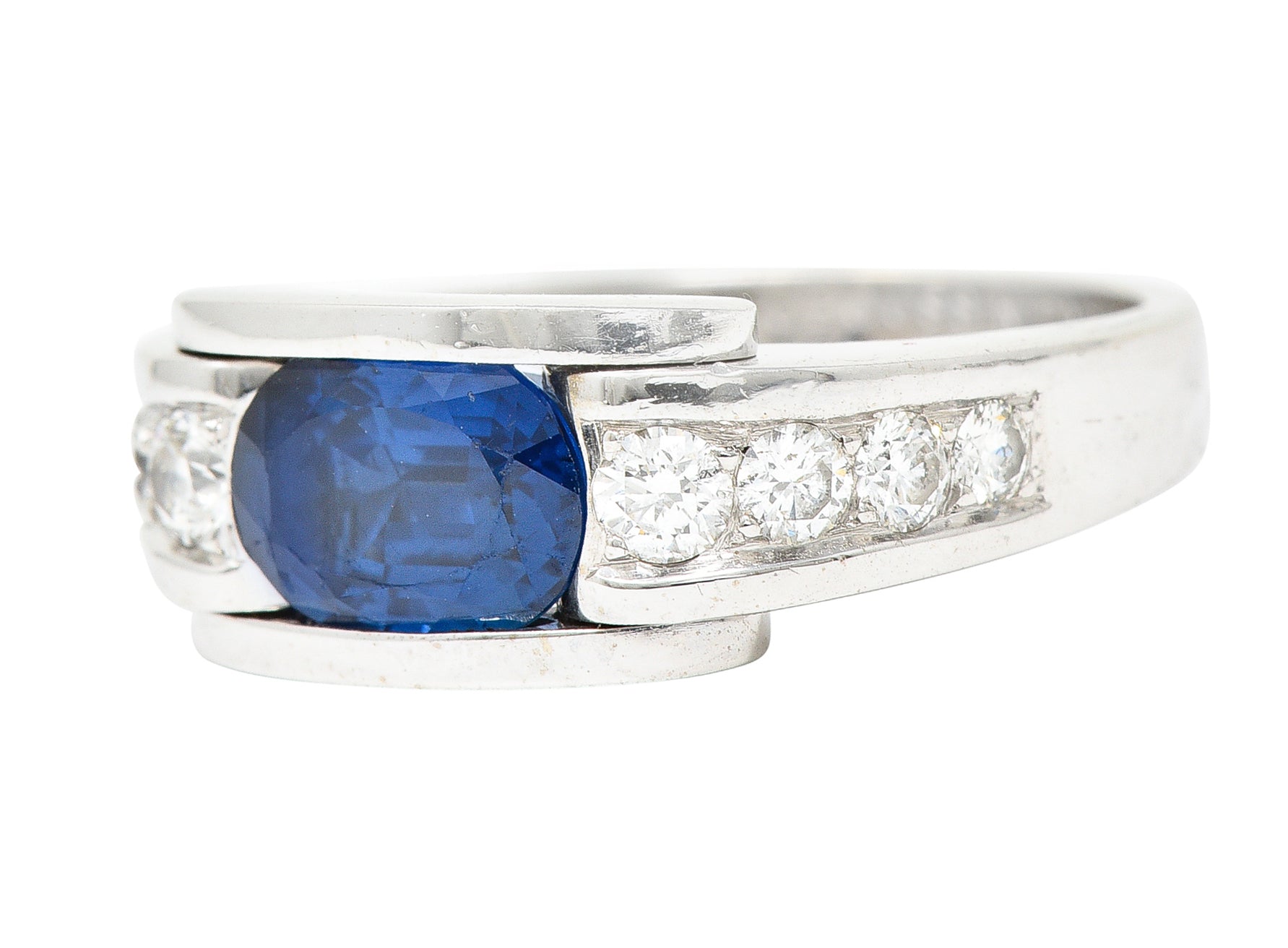 Mauboussin Paris Sapphire Diamond 18 Karat White Gold Vintage Alessandra Band Ring Wilson's Estate Jewelry