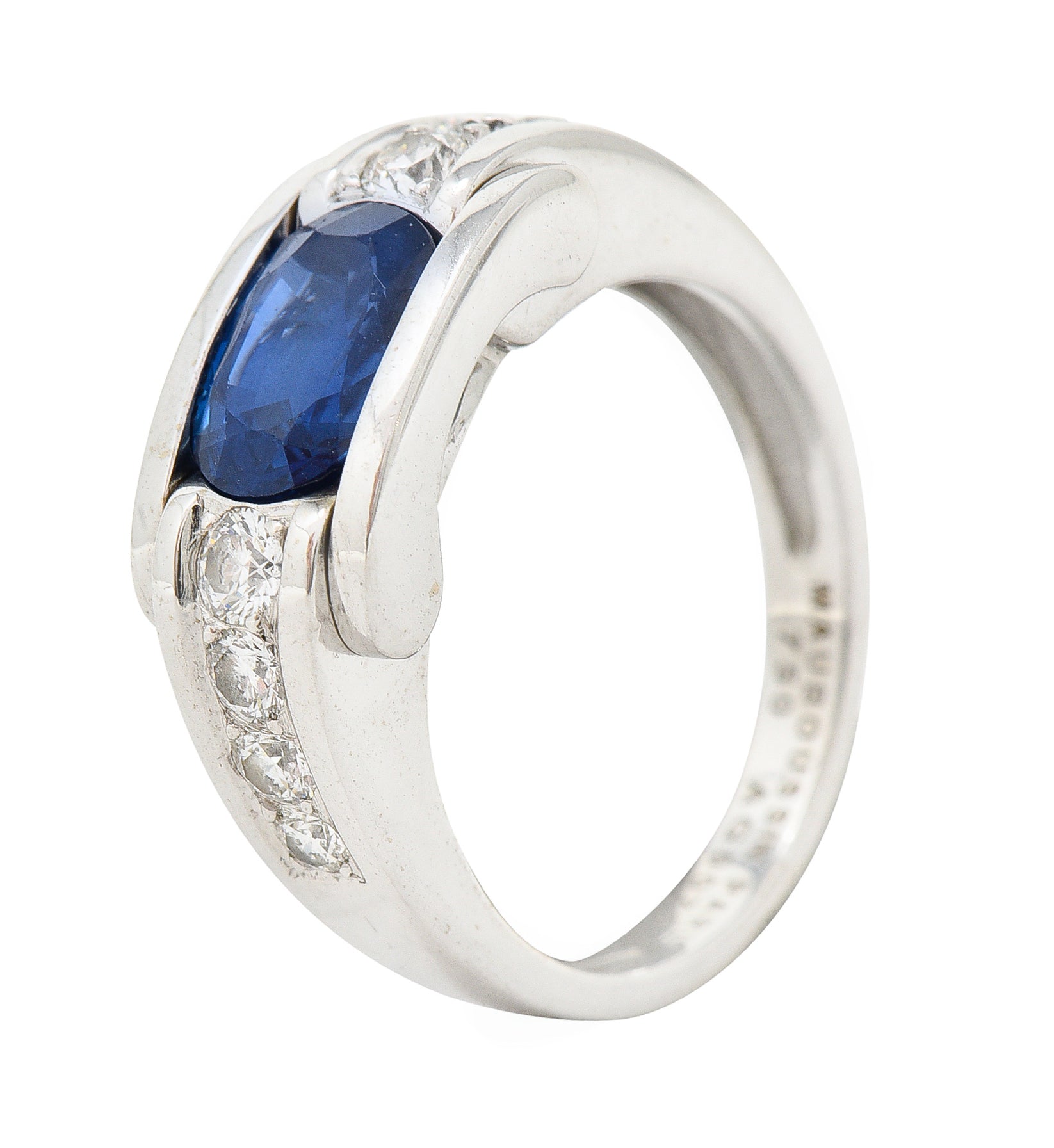 Mauboussin Paris Sapphire Diamond 18 Karat White Gold Vintage Alessandra Band Ring Wilson's Estate Jewelry