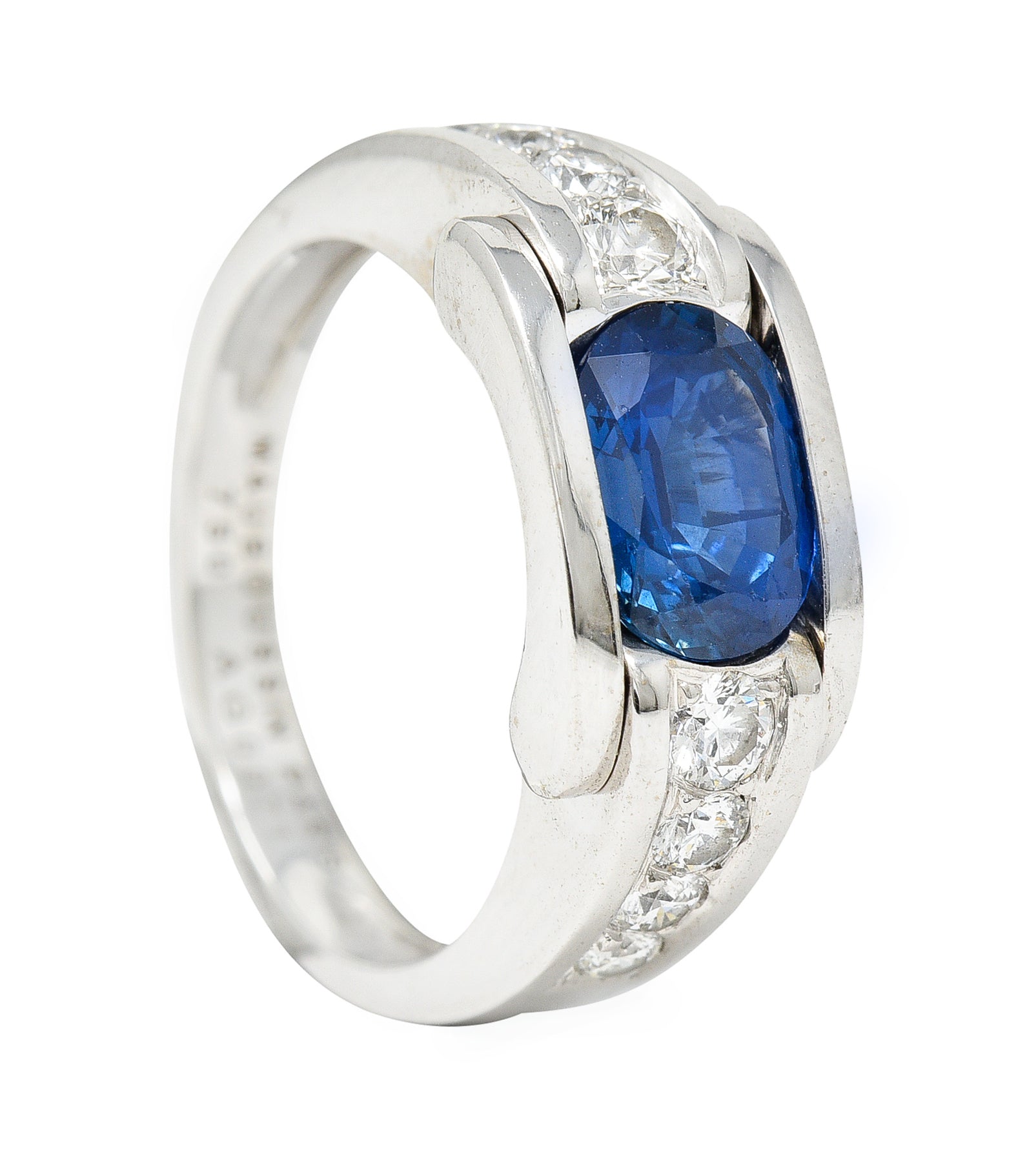 Mauboussin Paris Sapphire Diamond 18 Karat White Gold Vintage Alessandra Band Ring Wilson's Estate Jewelry