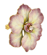 Art Nouveau Diamond Enamel 14 Karat Gold Flower BroochBrooch - Wilson's Estate Jewelry