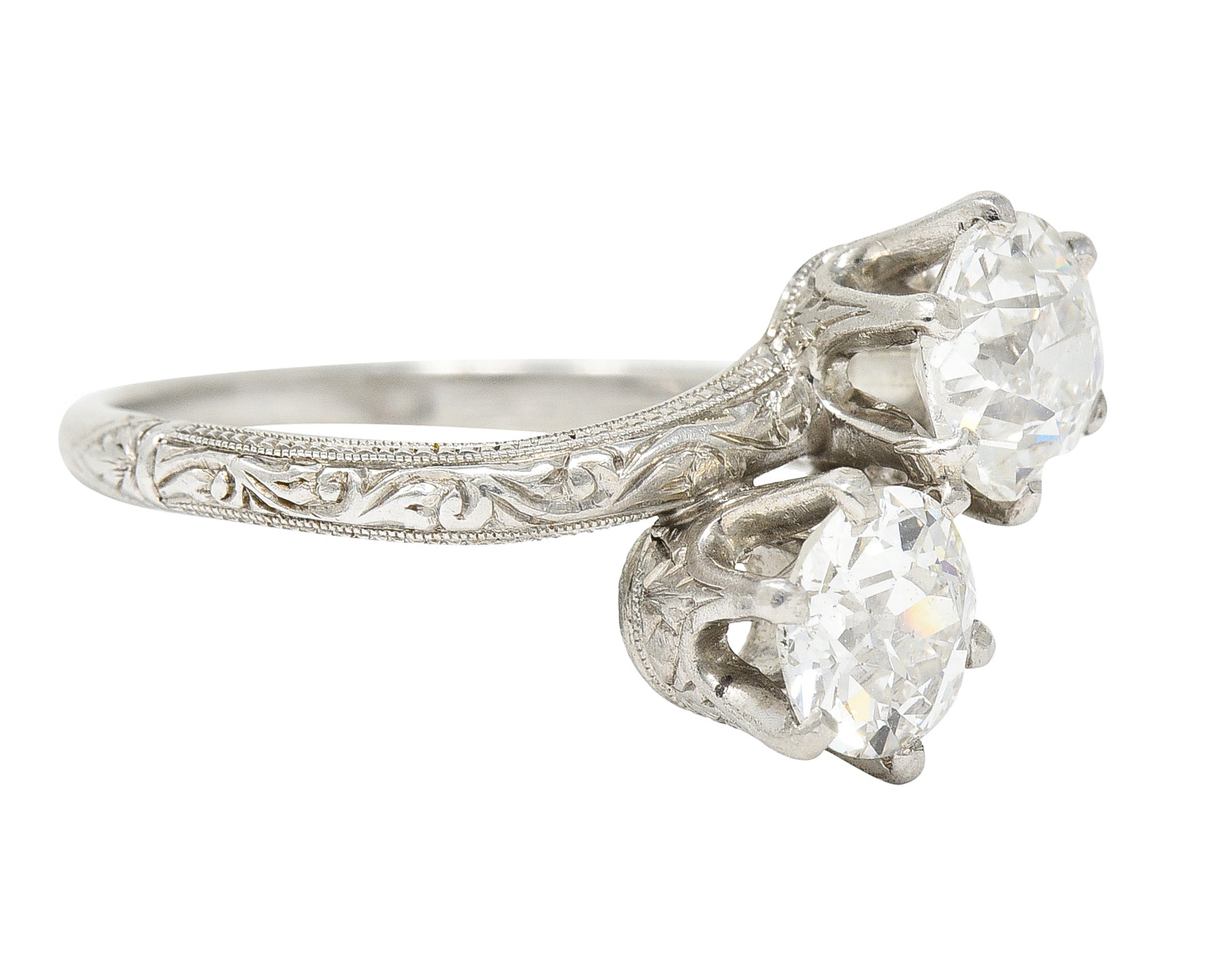 Edwardian 1.70 CTW Diamond Platinum Antique Toi Et Moi Engagement Ring Wilson's Estate Jewelry