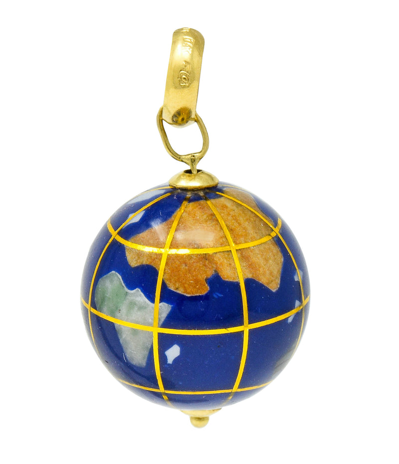 Vintage Shell Inlay Italian 14 Karat Gold Articulated Globe Pendant Charm - Wilson's Estate Jewelry