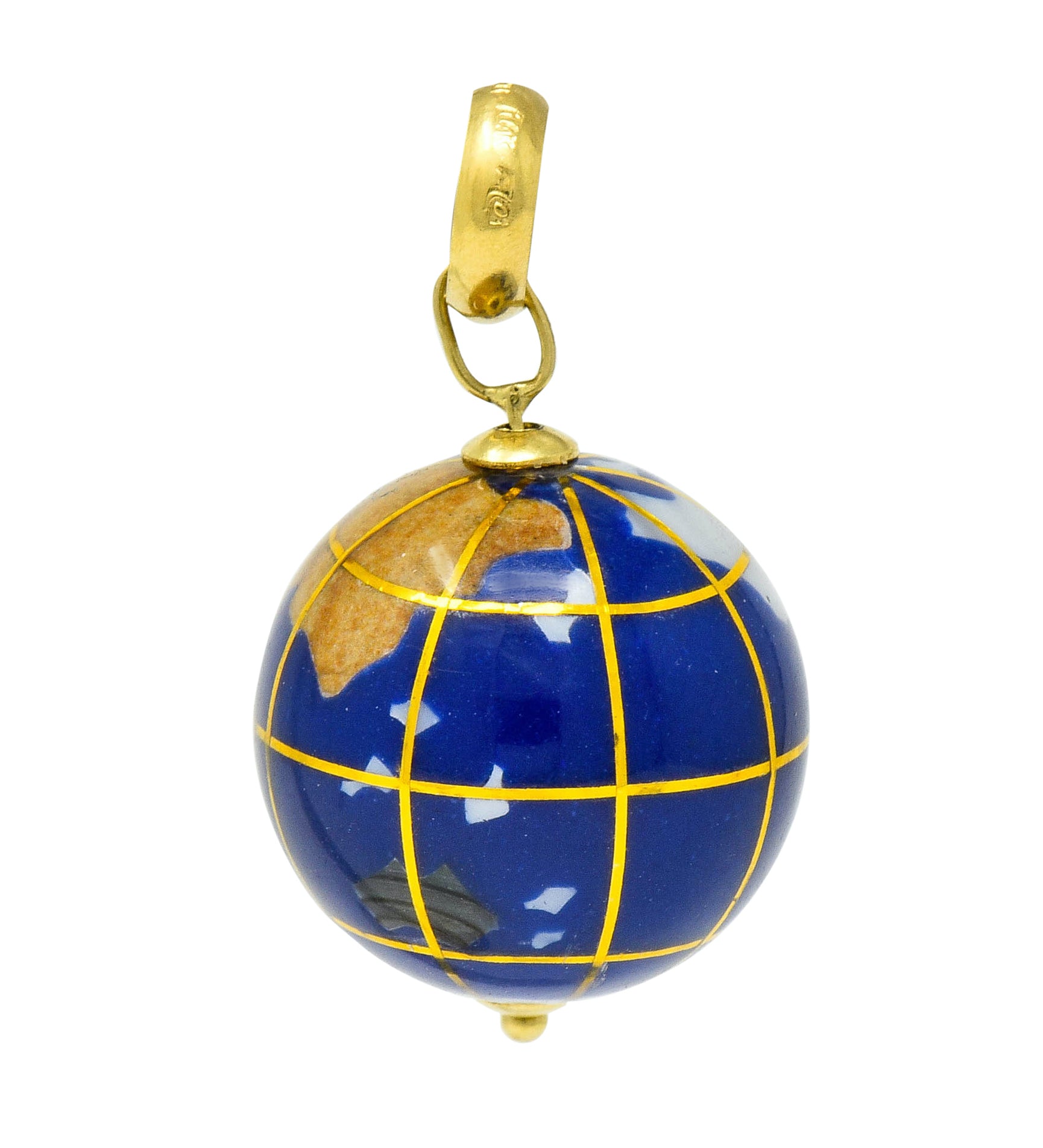 Vintage Shell Inlay Italian 14 Karat Gold Articulated Globe Pendant Charm - Wilson's Estate Jewelry