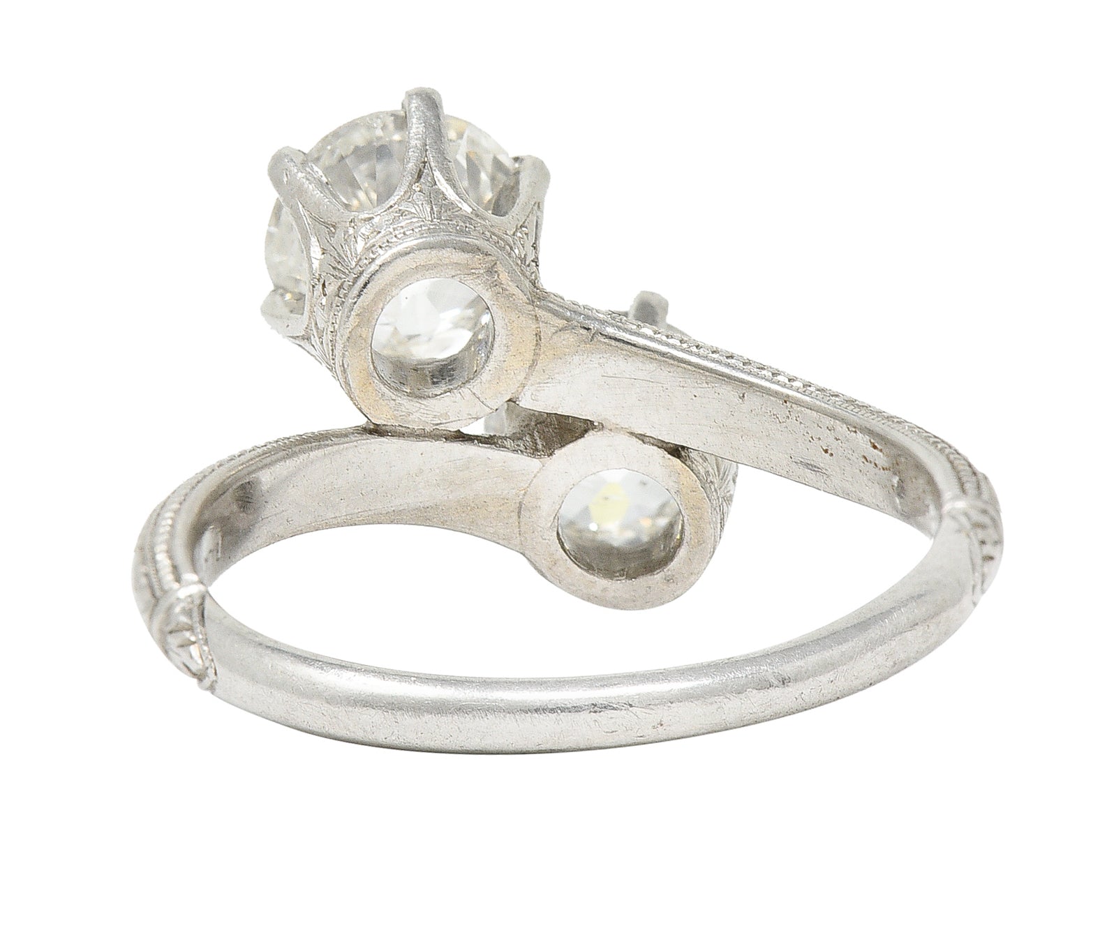 Edwardian 1.70 CTW Diamond Platinum Antique Toi Et Moi Engagement Ring Wilson's Estate Jewelry