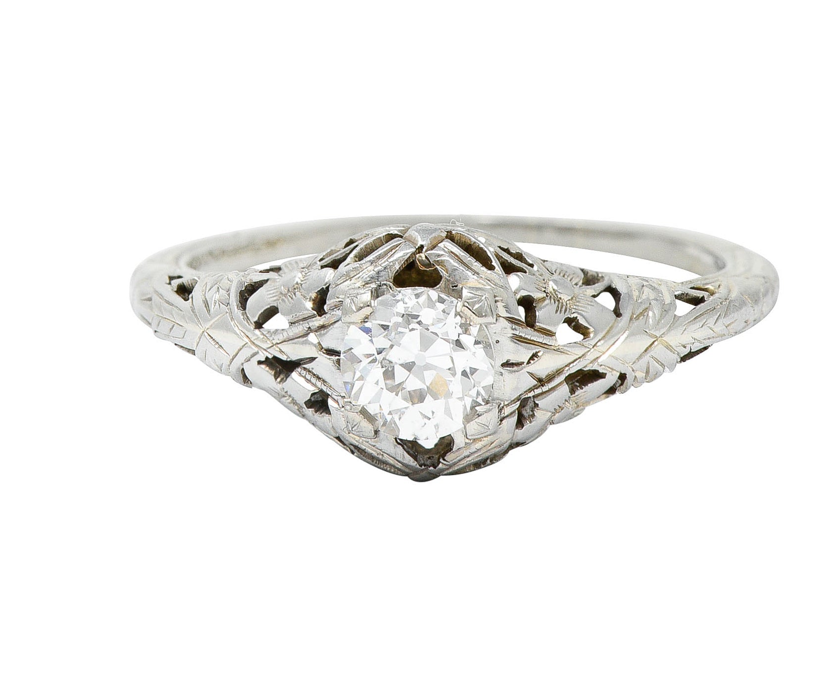 1930's Belias 0.45 CTW Diamond 18 Karat White Gold Floral Engagement RingRing - Wilson's Estate Jewelry