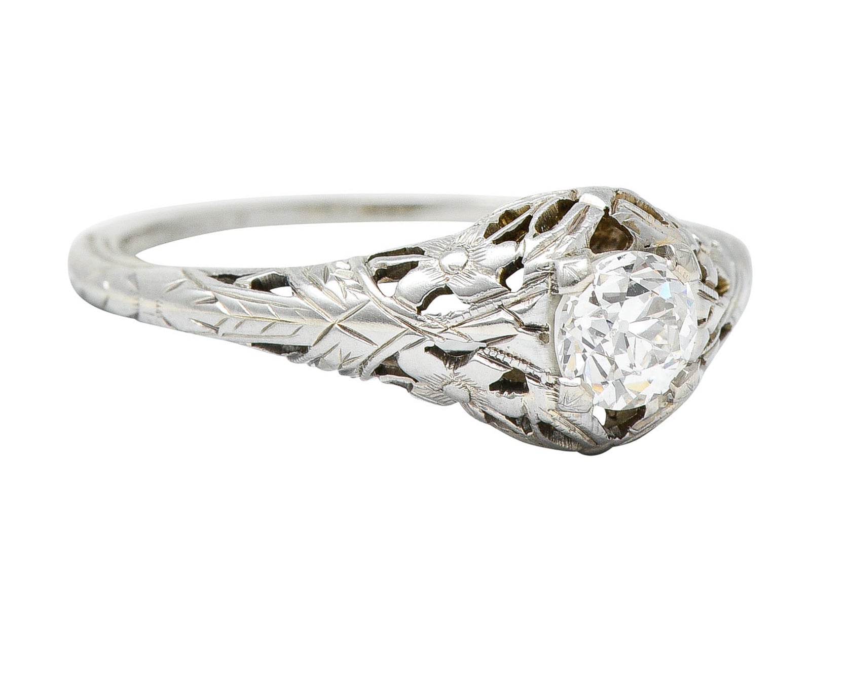 1930's Belias 0.45 CTW Diamond 18 Karat White Gold Floral Engagement RingRing - Wilson's Estate Jewelry