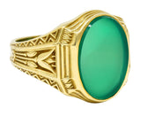 Art Deco Egyptian Revival Chrysoprase 14 Karat Gold Lotus Unisex Signet RingRing - Wilson's Estate Jewelry