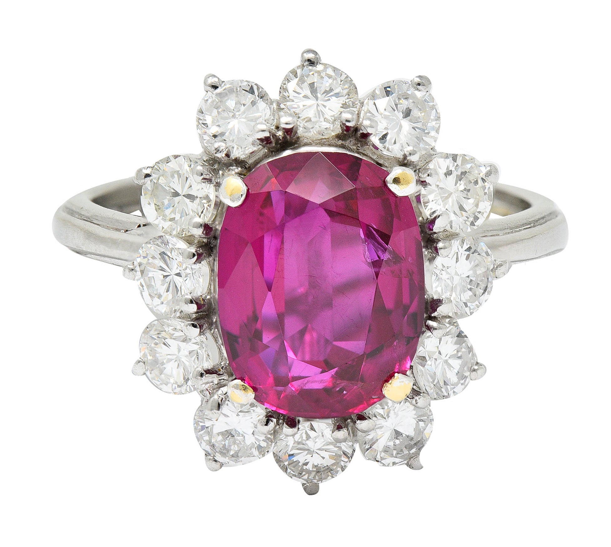 5.02 CTW No Heat Ruby Diamond Platinum Cluster Ring GIARing - Wilson's Estate Jewelry