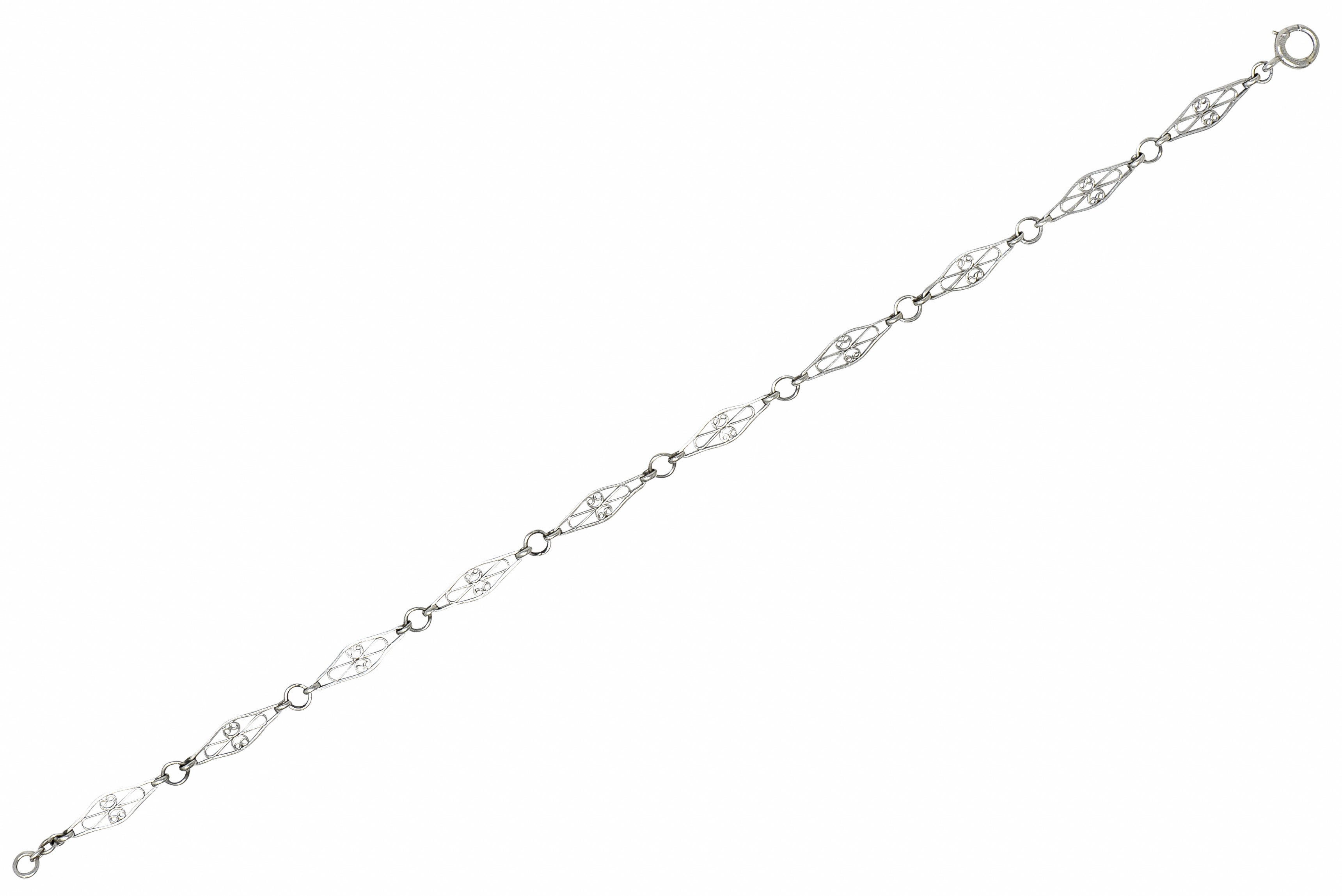 Art Deco Platinum Navette Link Chain Bracelet Wilson's Estate Jewelry