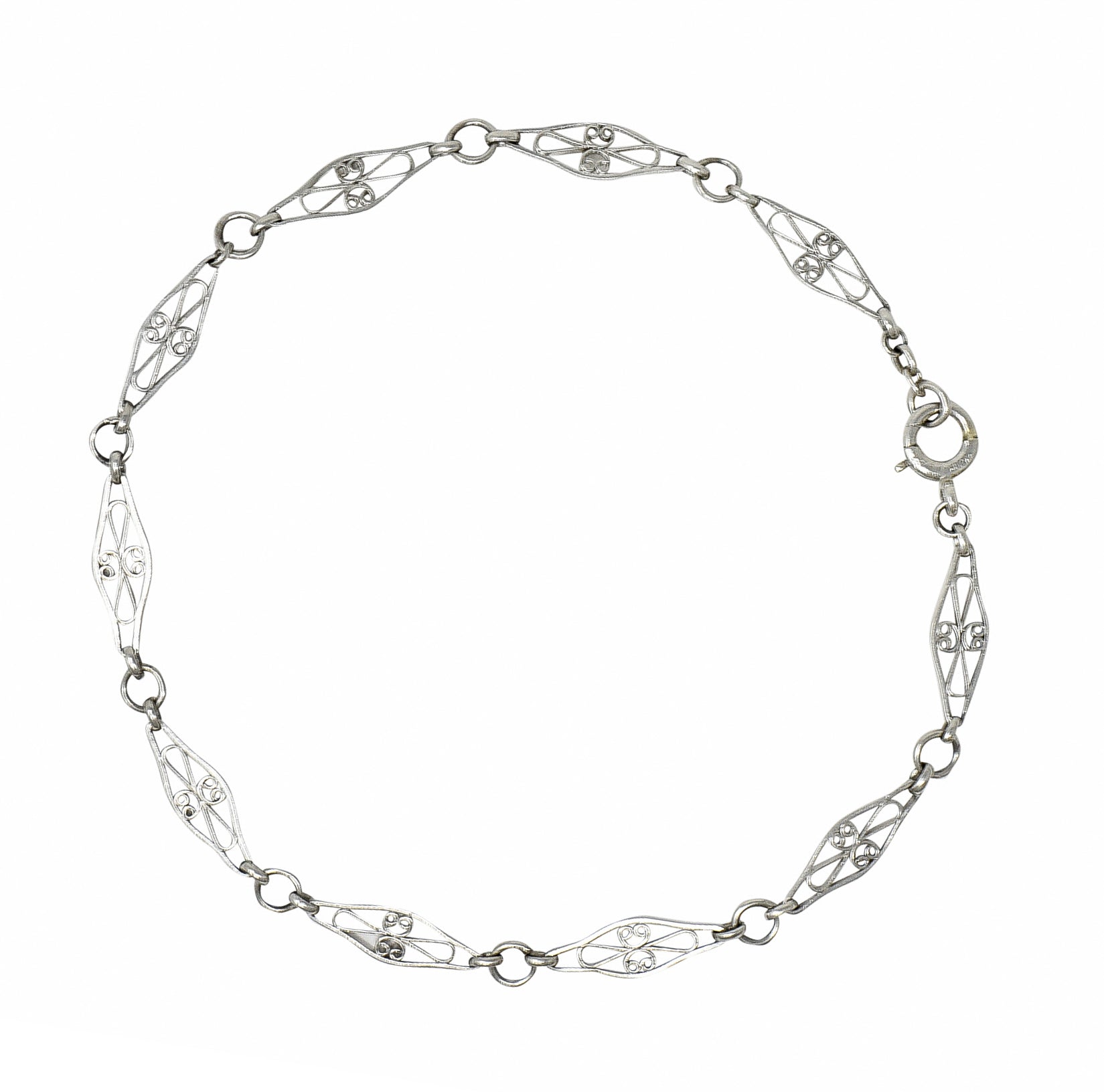 Art Deco Platinum Navette Link Chain Bracelet Wilson's Estate Jewelry