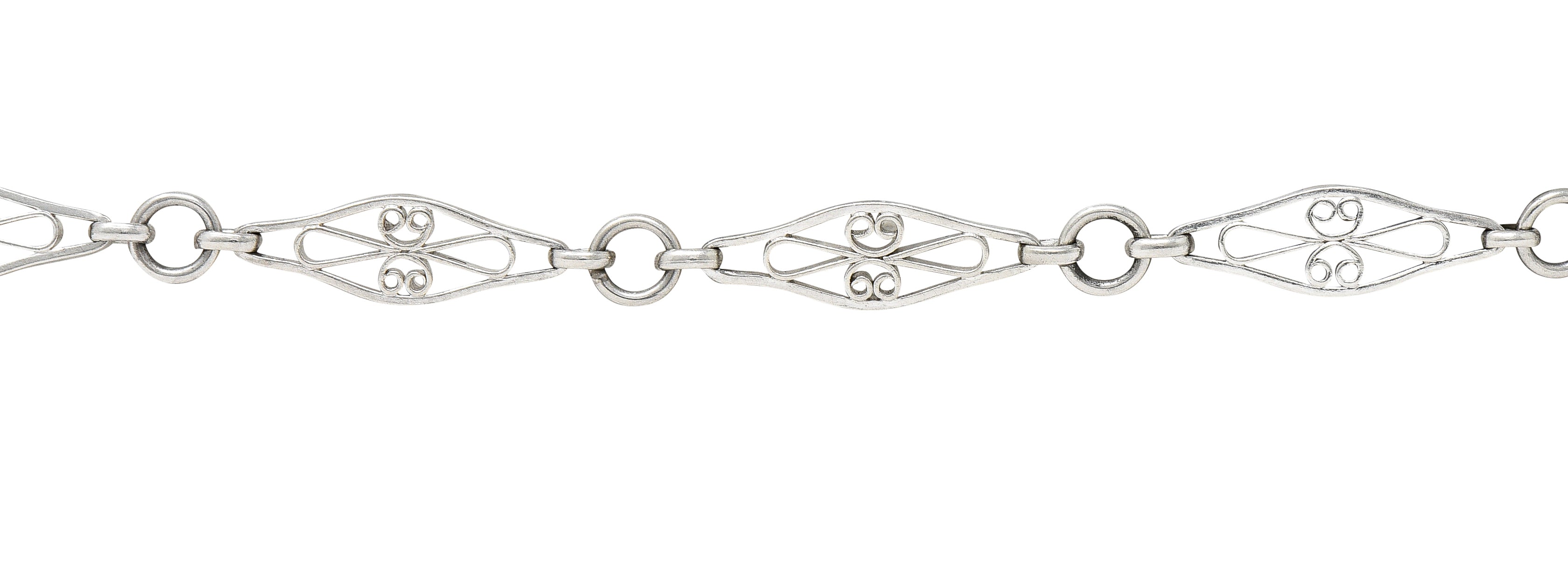 Art Deco Platinum Navette Link Chain Bracelet Wilson's Estate Jewelry