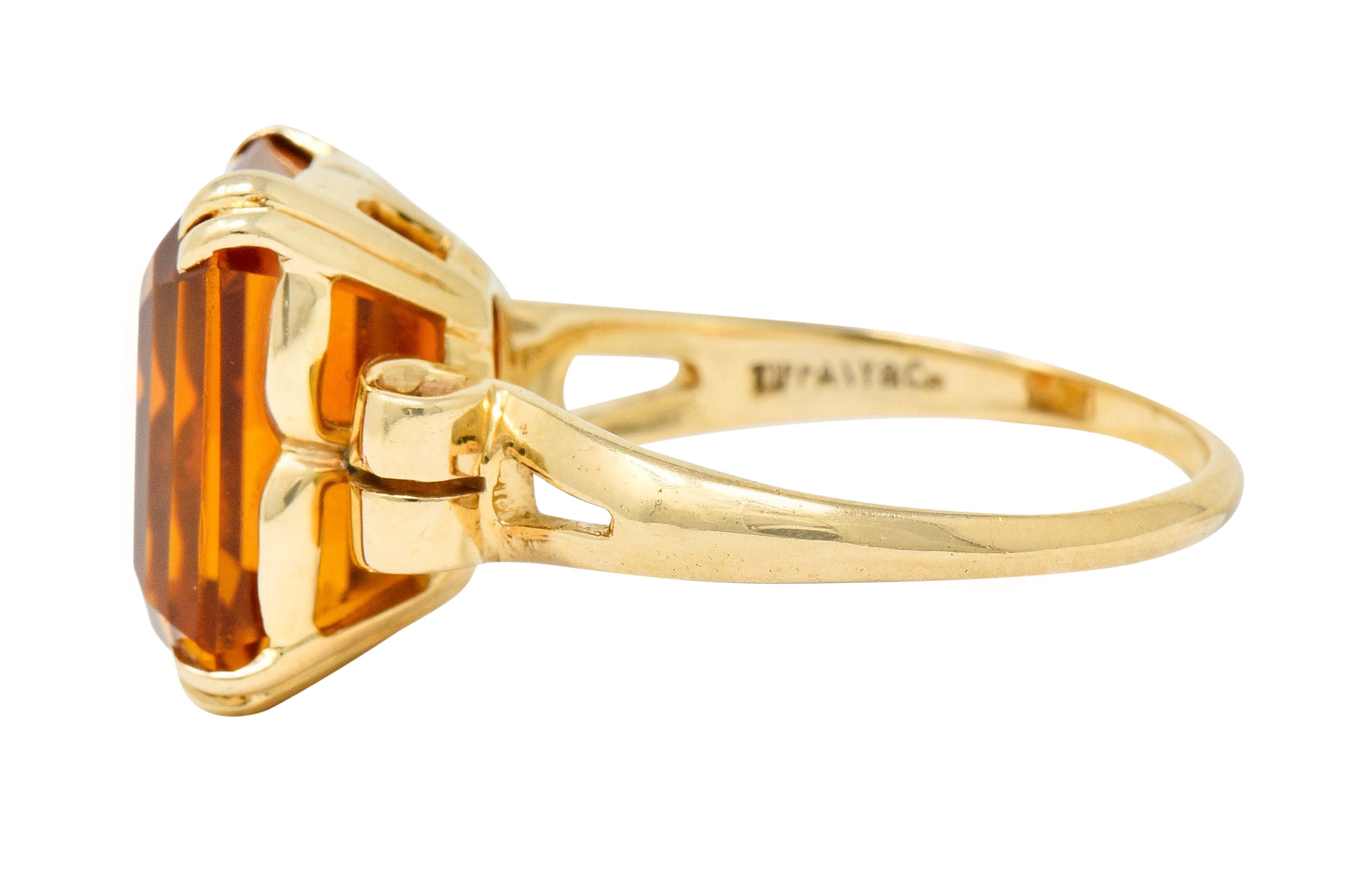 Tiffany & Co. Retro 7.25 CTW Citrine 18 Karat Gold Statement Ring Wilson's Estate Jewelry