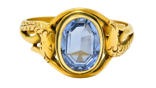 Art Nouveau No Heat Ceylon Sapphire 14 Karat Gold Snake Ring AGLRing - Wilson's Estate Jewelry
