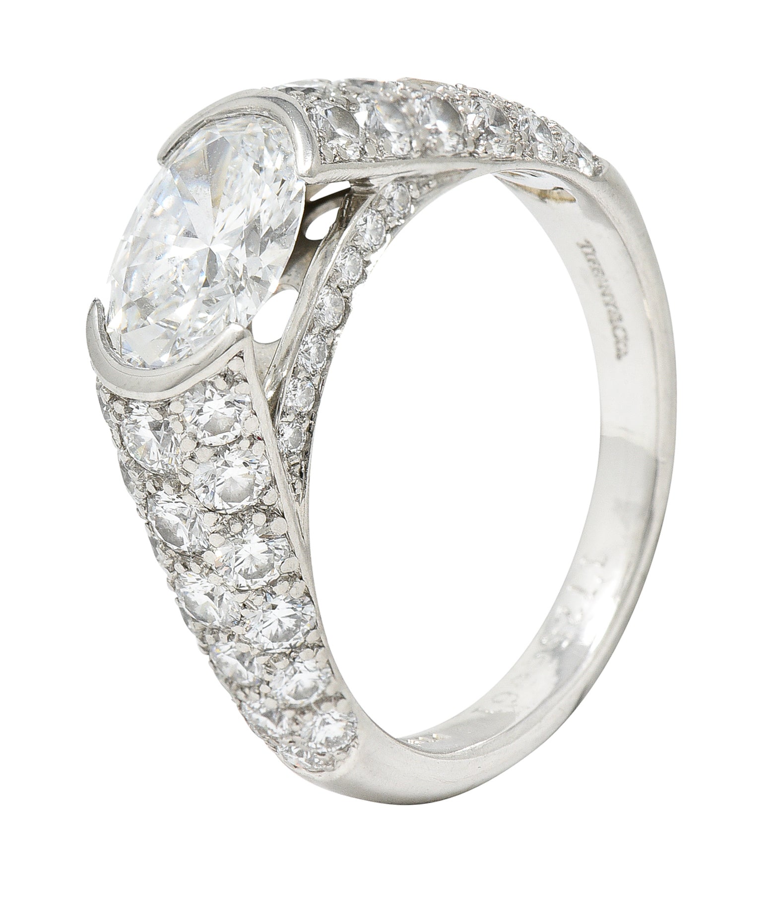 Tiffany & Co. 3.44 CTW Oval Diamond Platinum Contemporary Etoile Pavè Engagement Ring GIA Wilson's Estate Jewelry